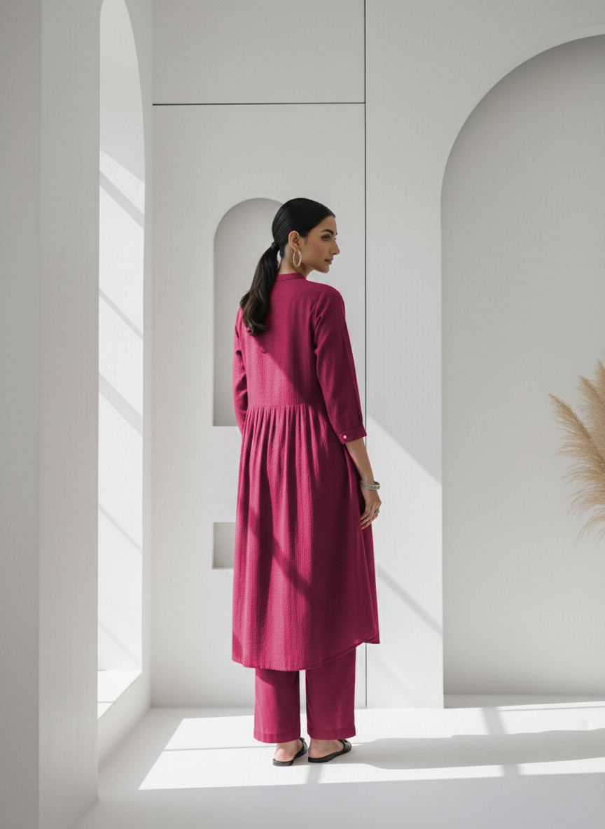 Sangria Dobby Striped Cotton A-Line Kurta Pant Co-Ord Set (Sukoon)