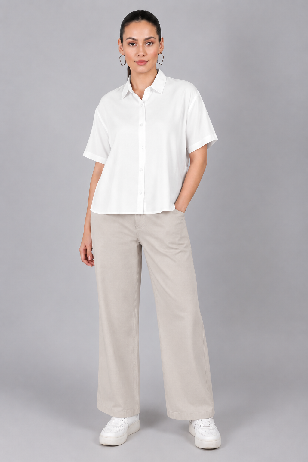 The Boxy Short Sleeve Viscose Shirt in Cloud White