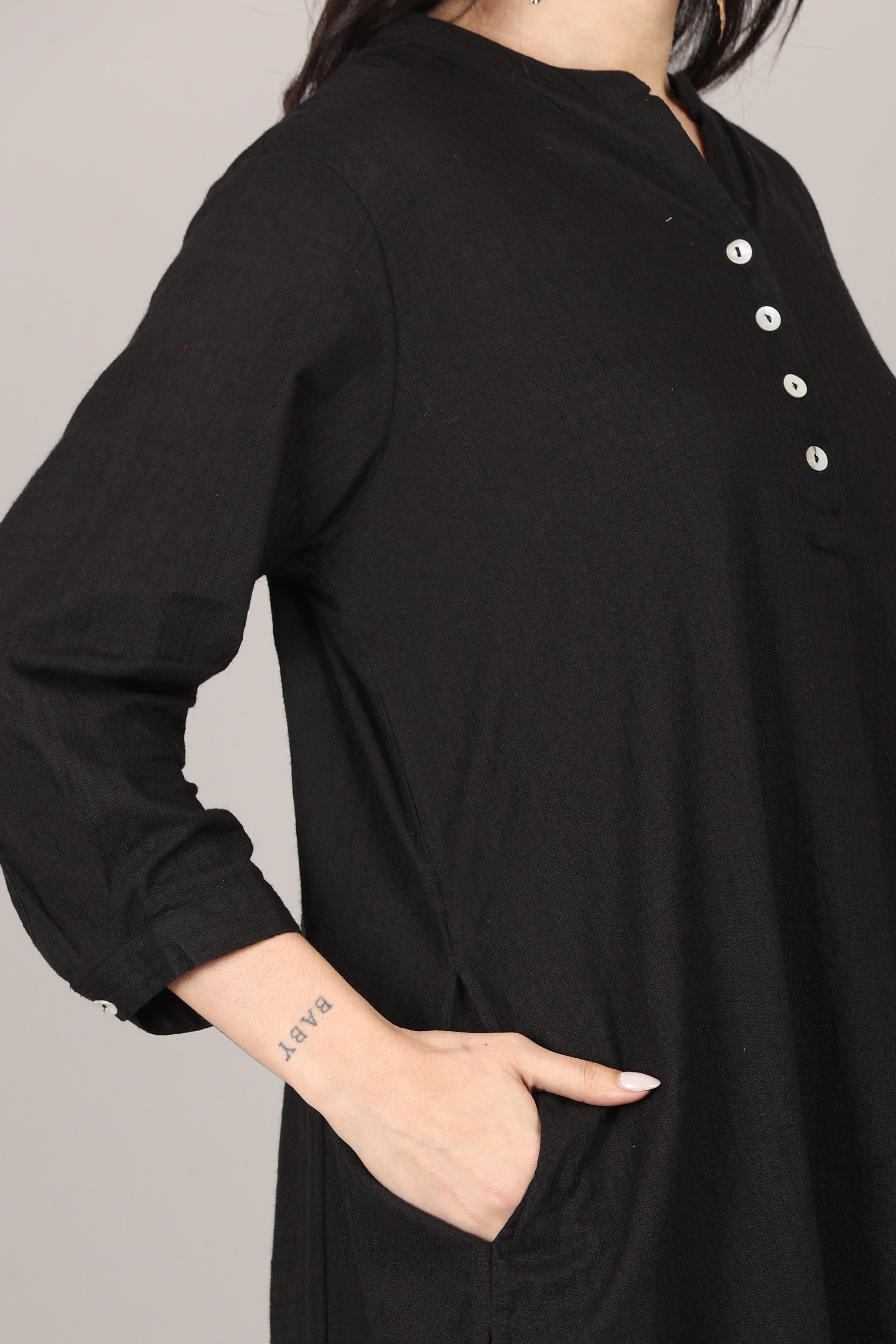 Black Dobby Striped Cotton A-Line Kurta Pant Co-Ord Set (Sukoon)