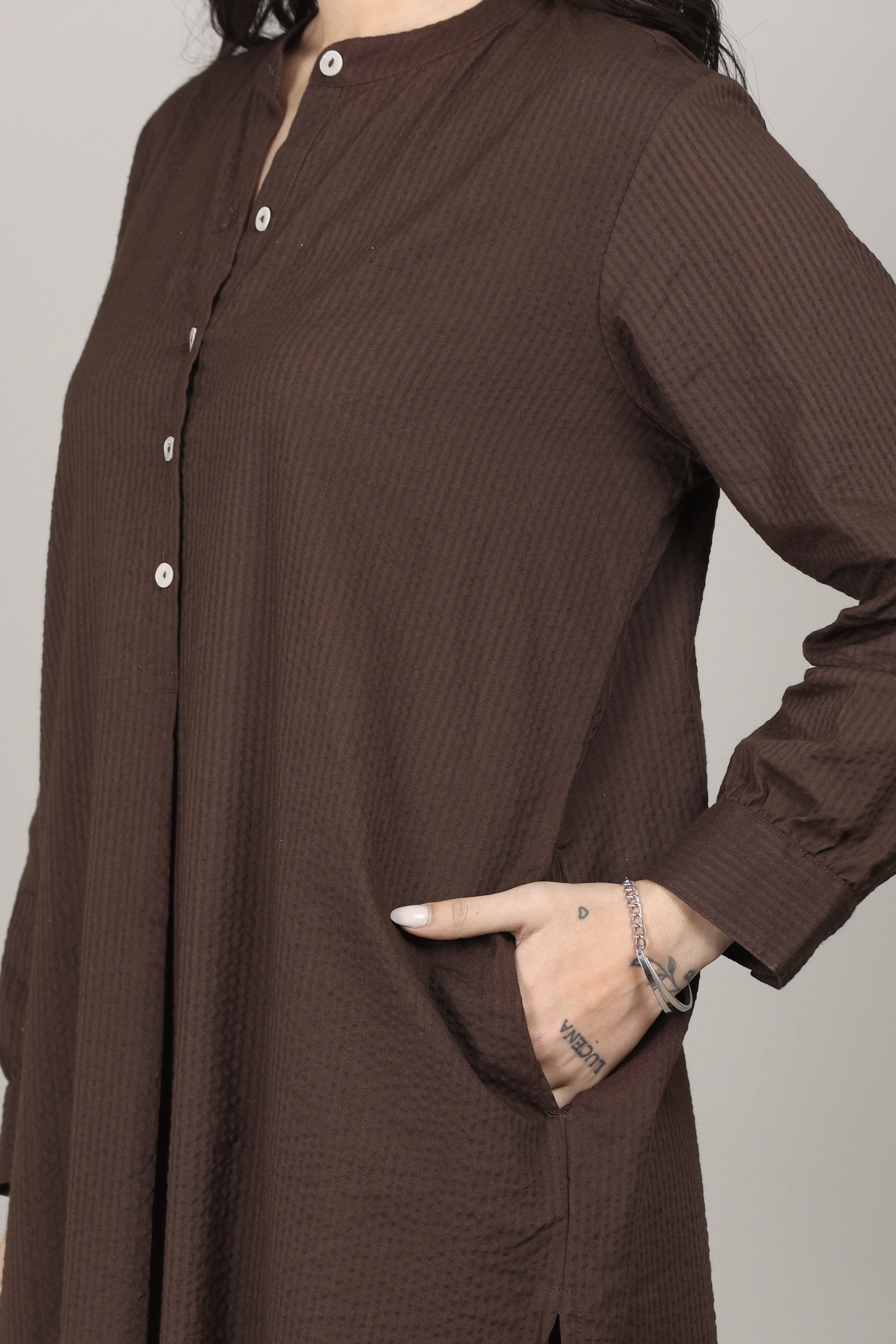 Thick Chocolate Seersucker Cotton A-Line Kurta Pant Co-Ord Set