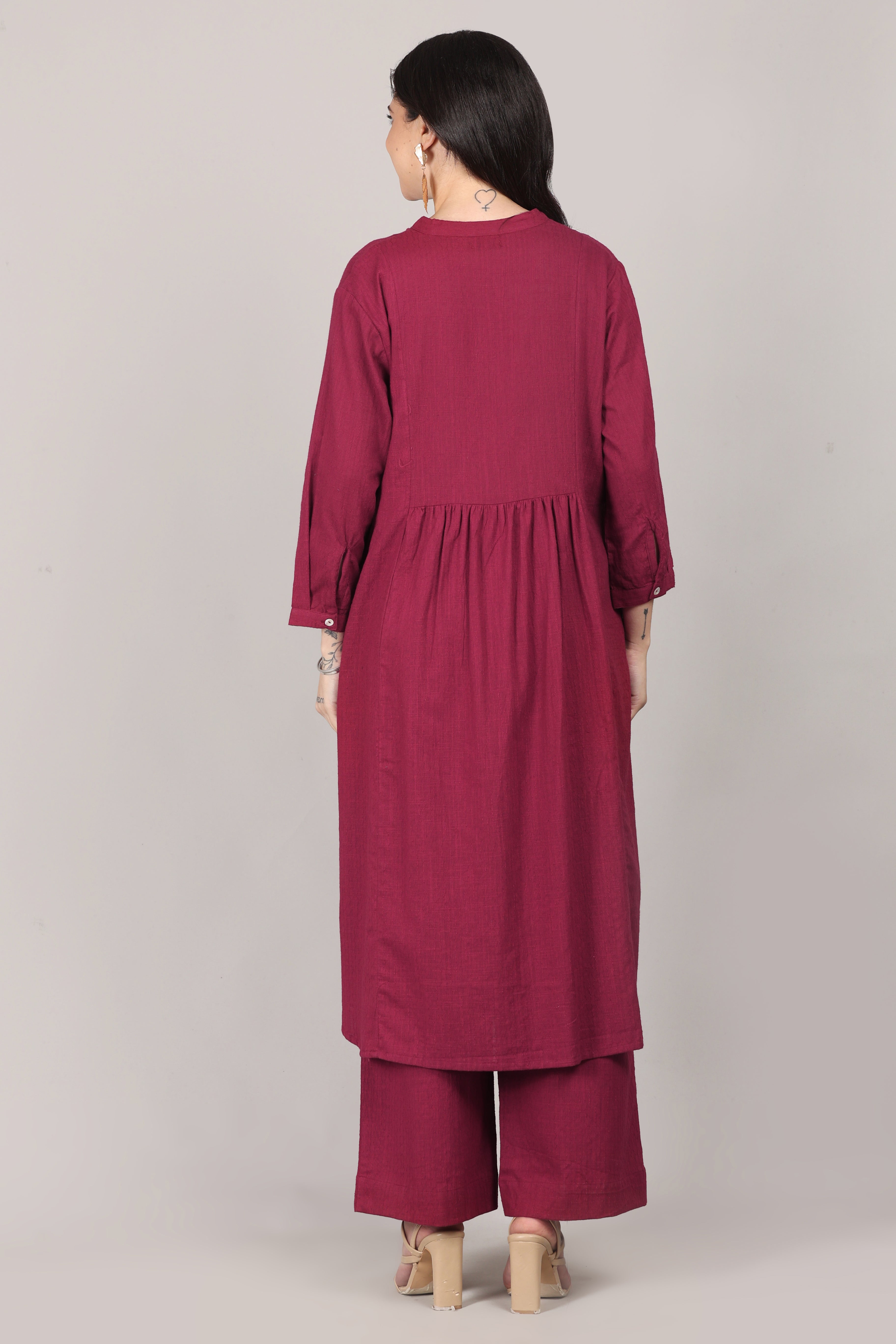 Sangria Dobby Striped Cotton A-Line Kurta Pant Co-Ord Set (Sukoon)