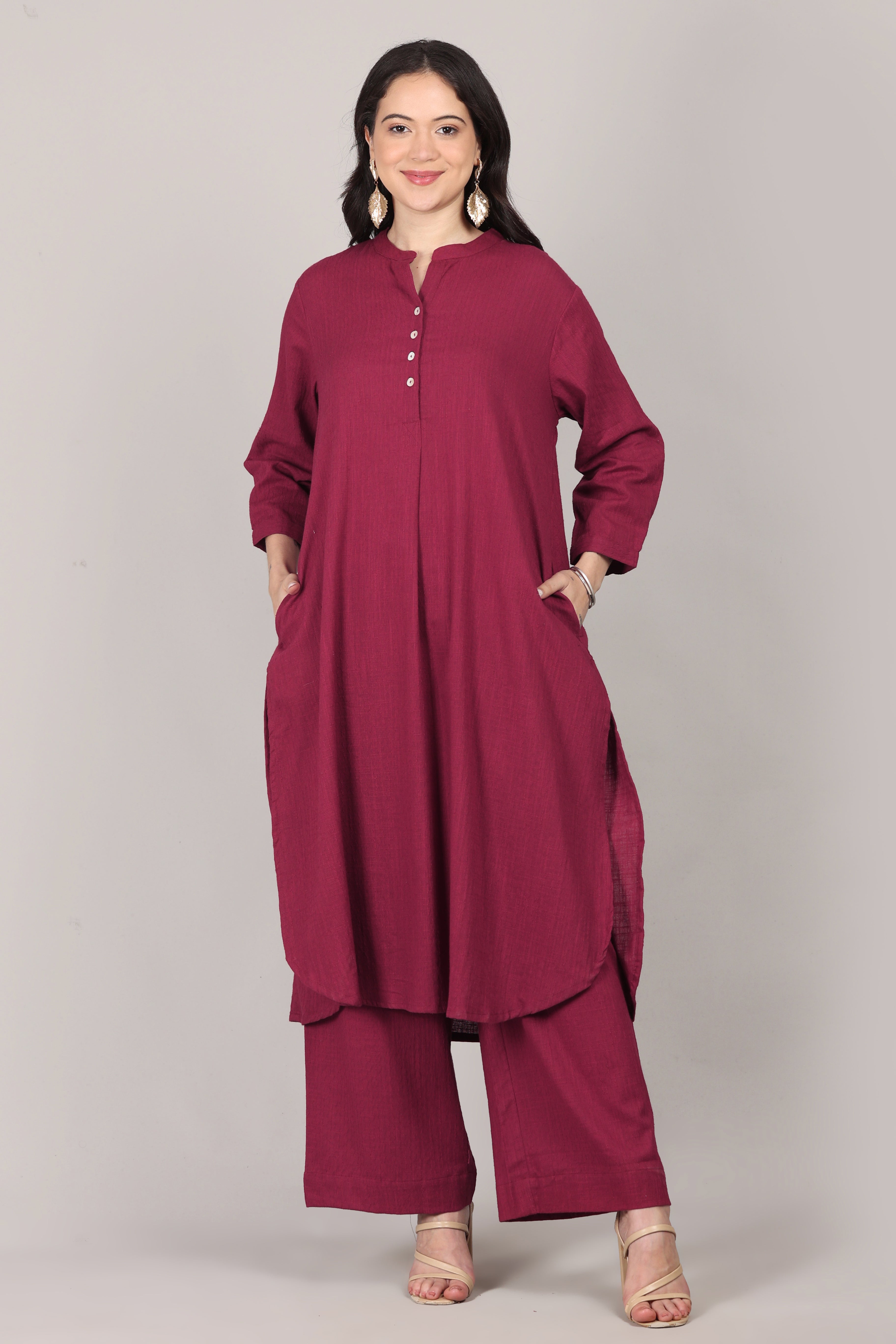 Sangria Dobby Striped Cotton A-Line Kurta Pant Co-Ord Set (Sukoon)