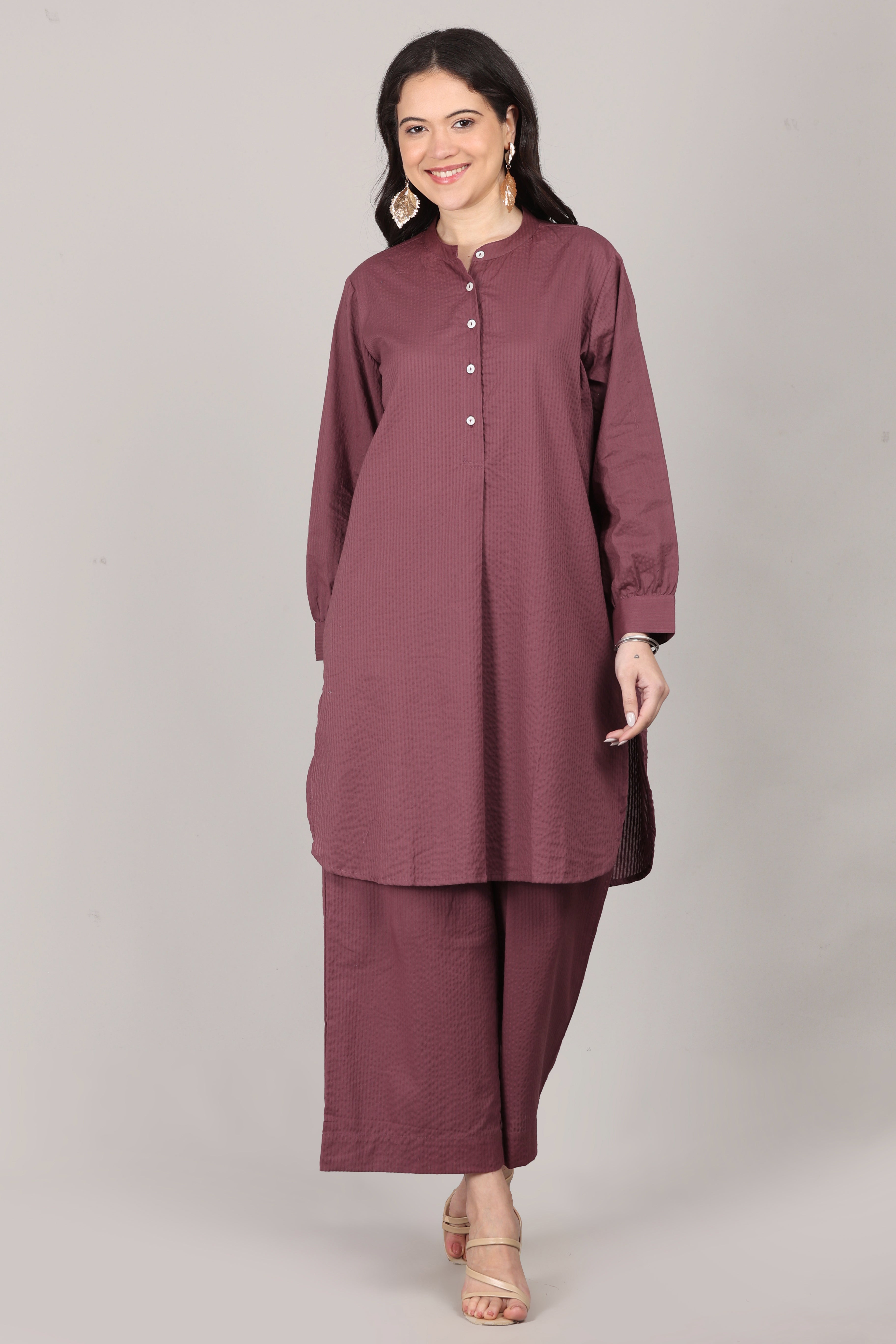 Dry Rose Seersucker Striped Cotton A-Line Kurta Pant Co-Ord Set