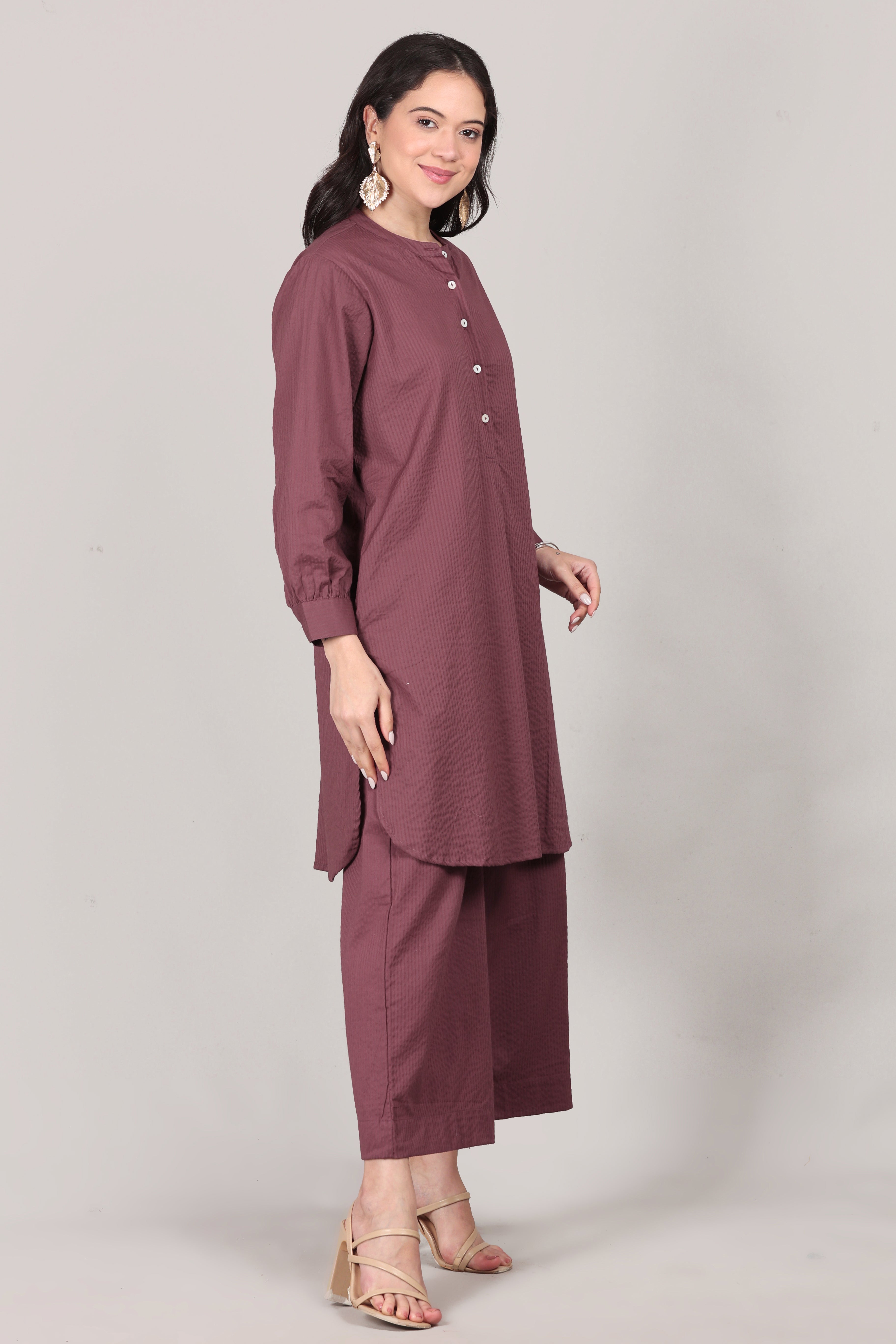 Dry Rose Seersucker Cotton A-Line Kurta Pant Co-Ord Set