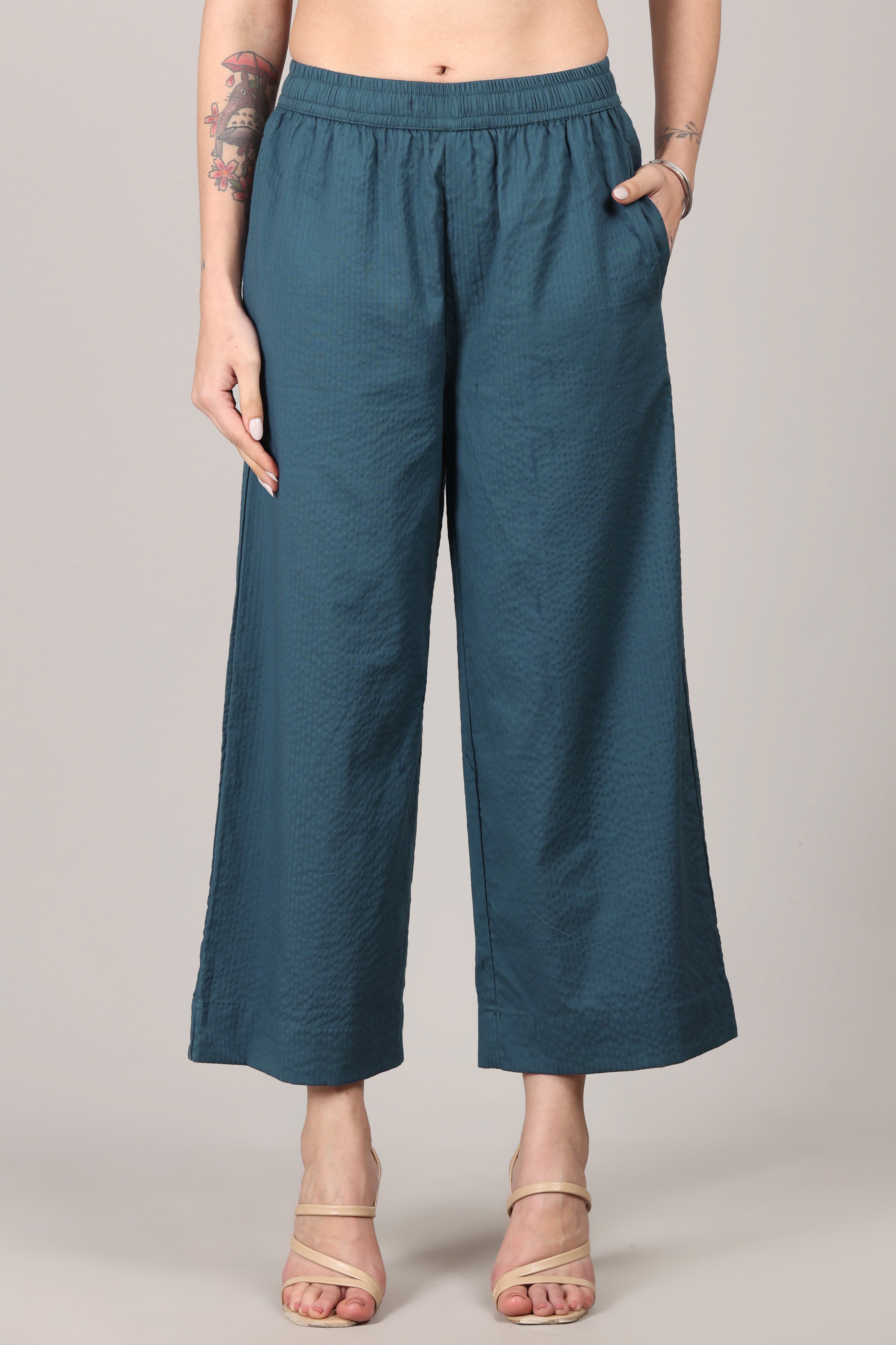 Indian Teal Seersucker Cotton A-Line Kurta Pant Co-Ord Set