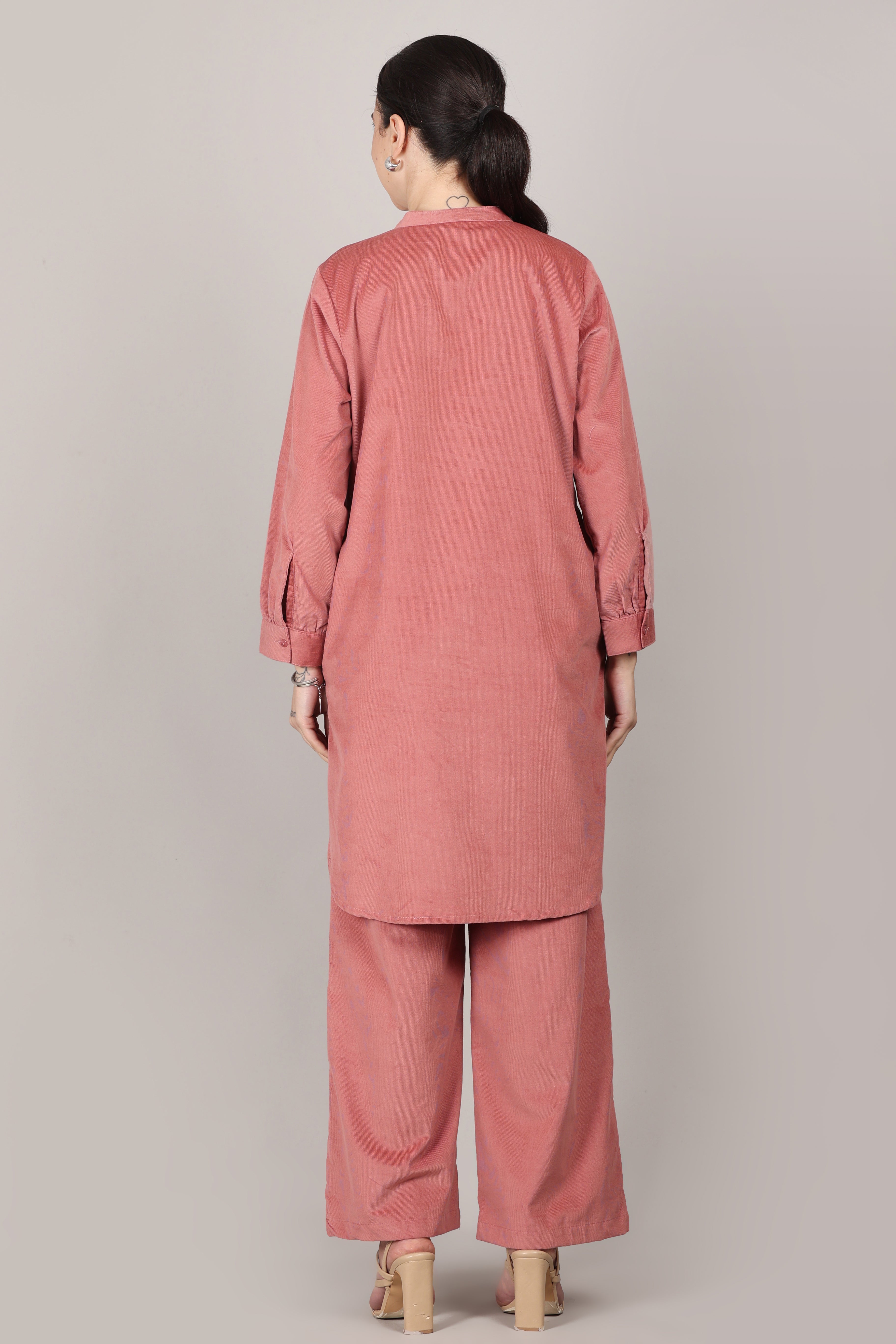 Canyon Rose Corduroy Solid Cotton A-Line Kurta Pant Co-Ord Set