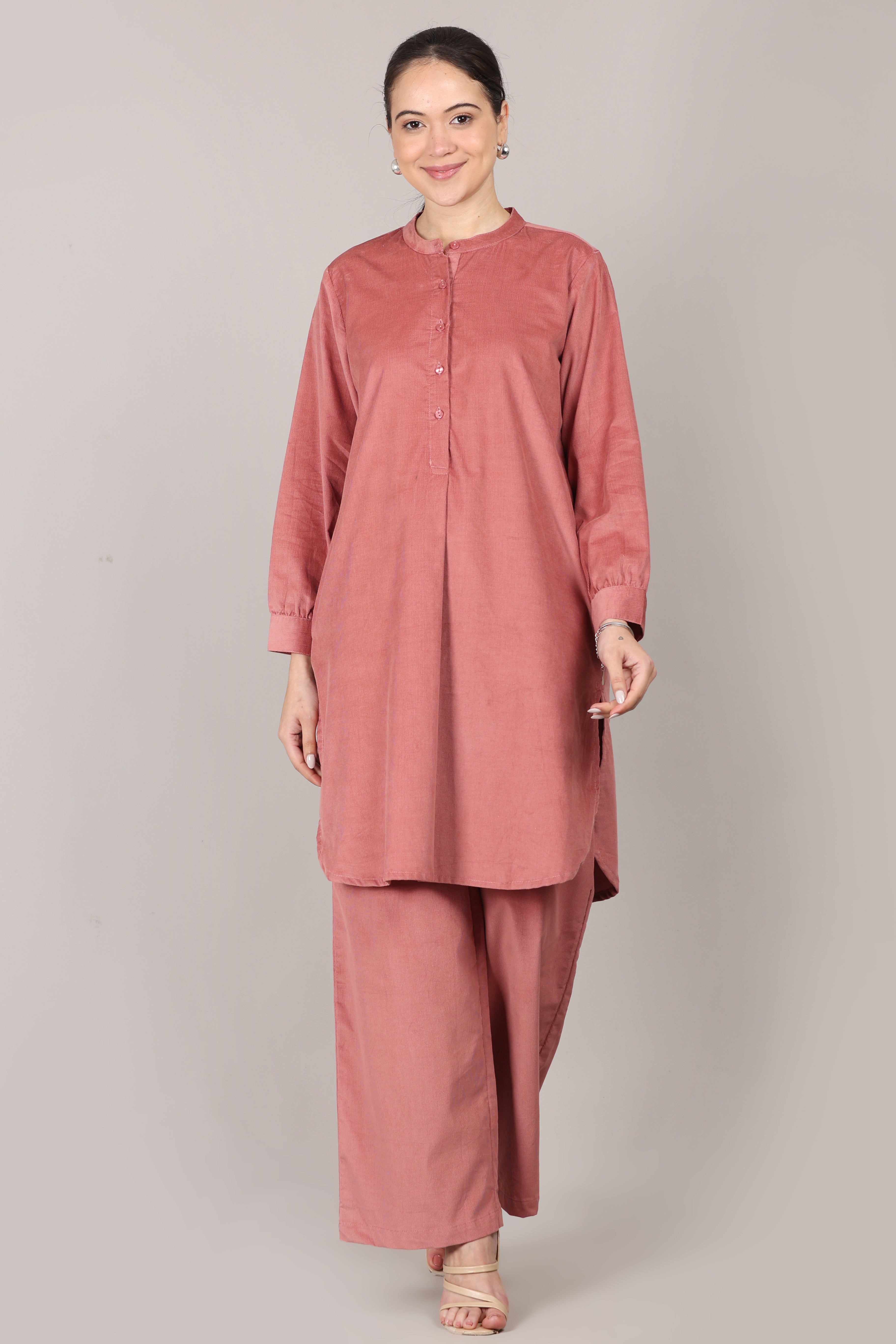 Canyon Rose Corduroy Solid Cotton A-Line Kurta Pant Co-Ord Set