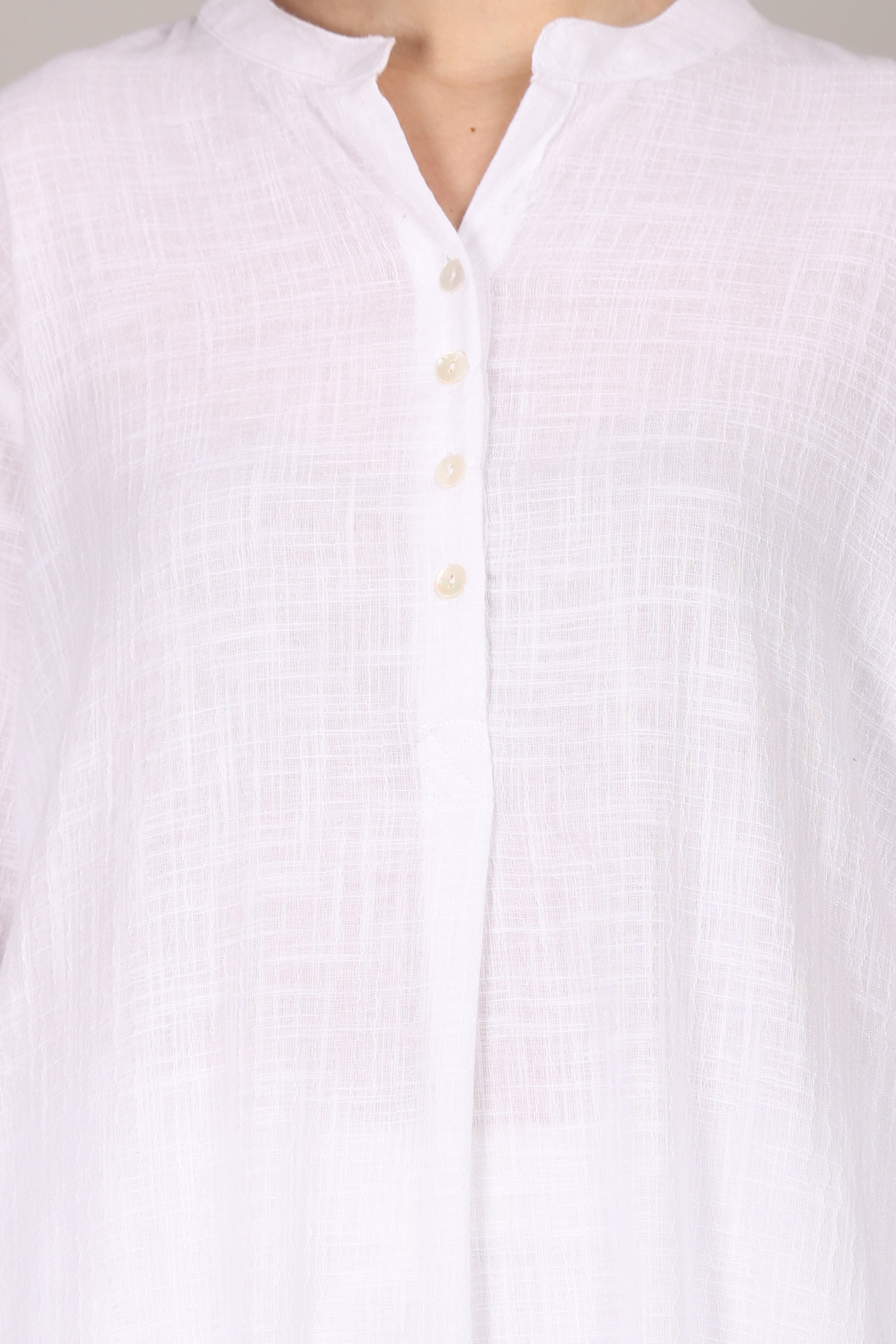 White Dobby Striped Cotton A-Line Kurta Pant Co-Ord Set (Sukoon)