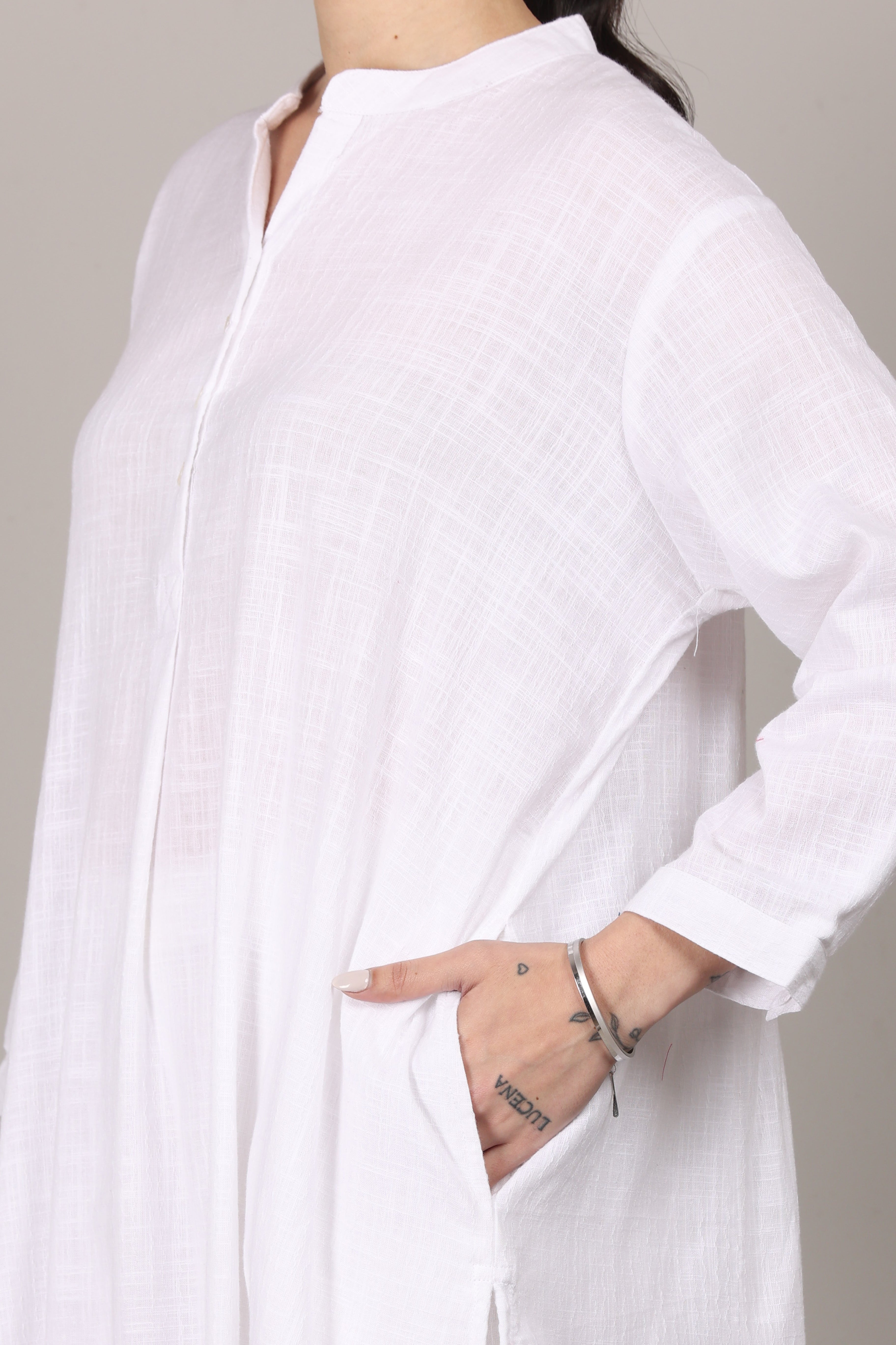 White Dobby Striped Cotton A-Line Kurta Pant Co-Ord Set (Sukoon)