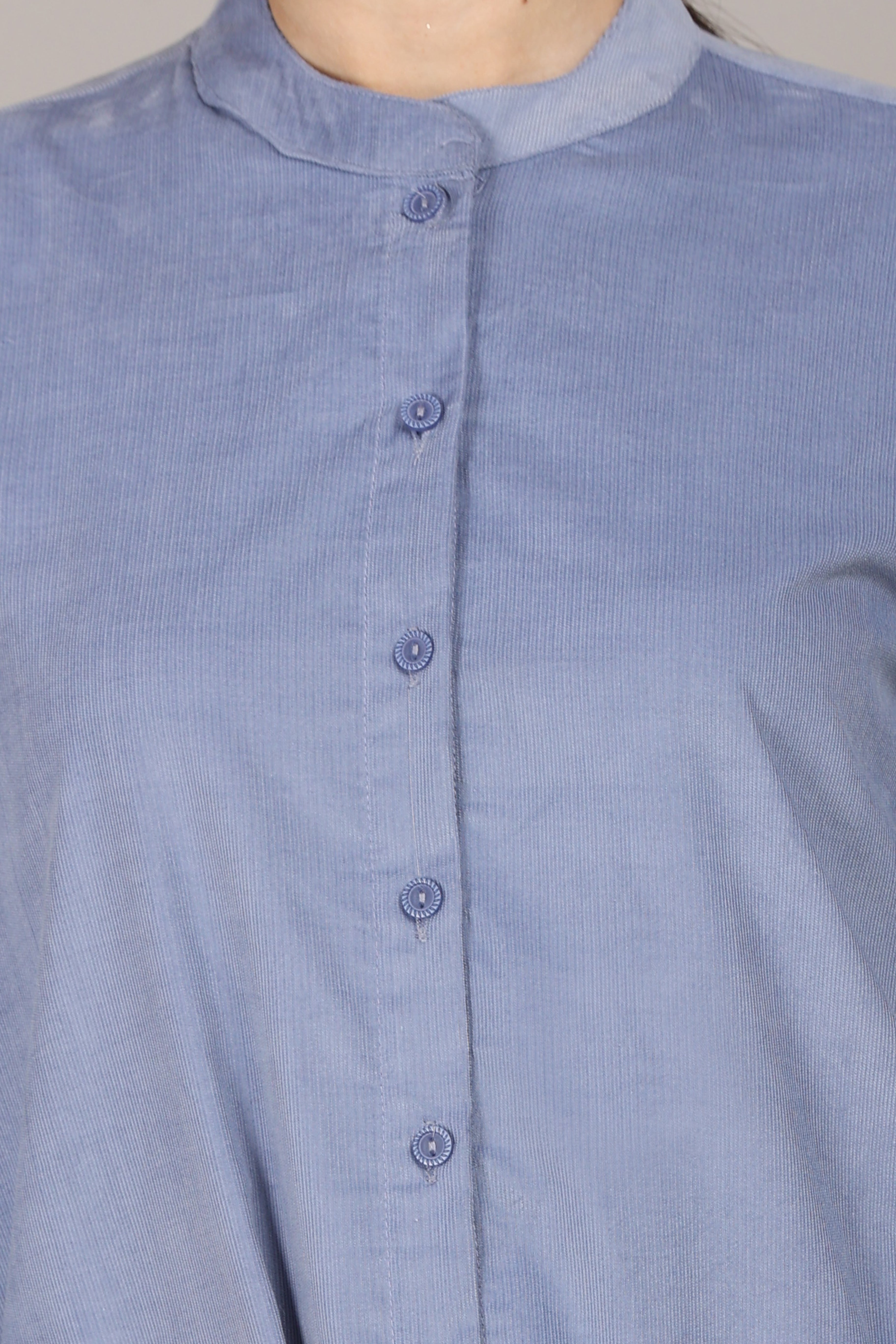 Forever Blue Corduroy Solid Straight-Fit Cotton Kurta Pant Co-ord Set
