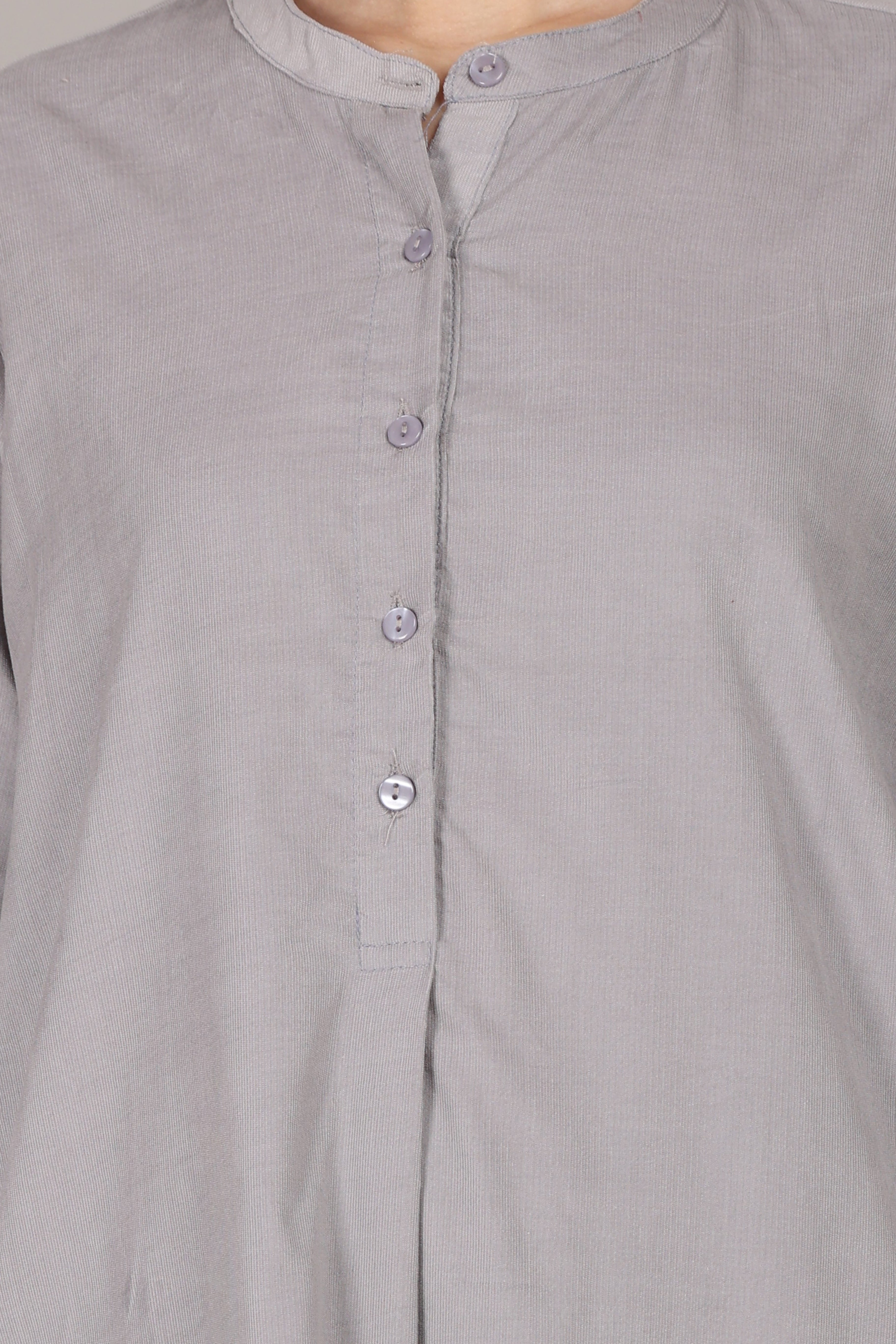 Cloud Grey Corduroy Solid Cotton A-Line Kurta Pant Co-Ord Set
