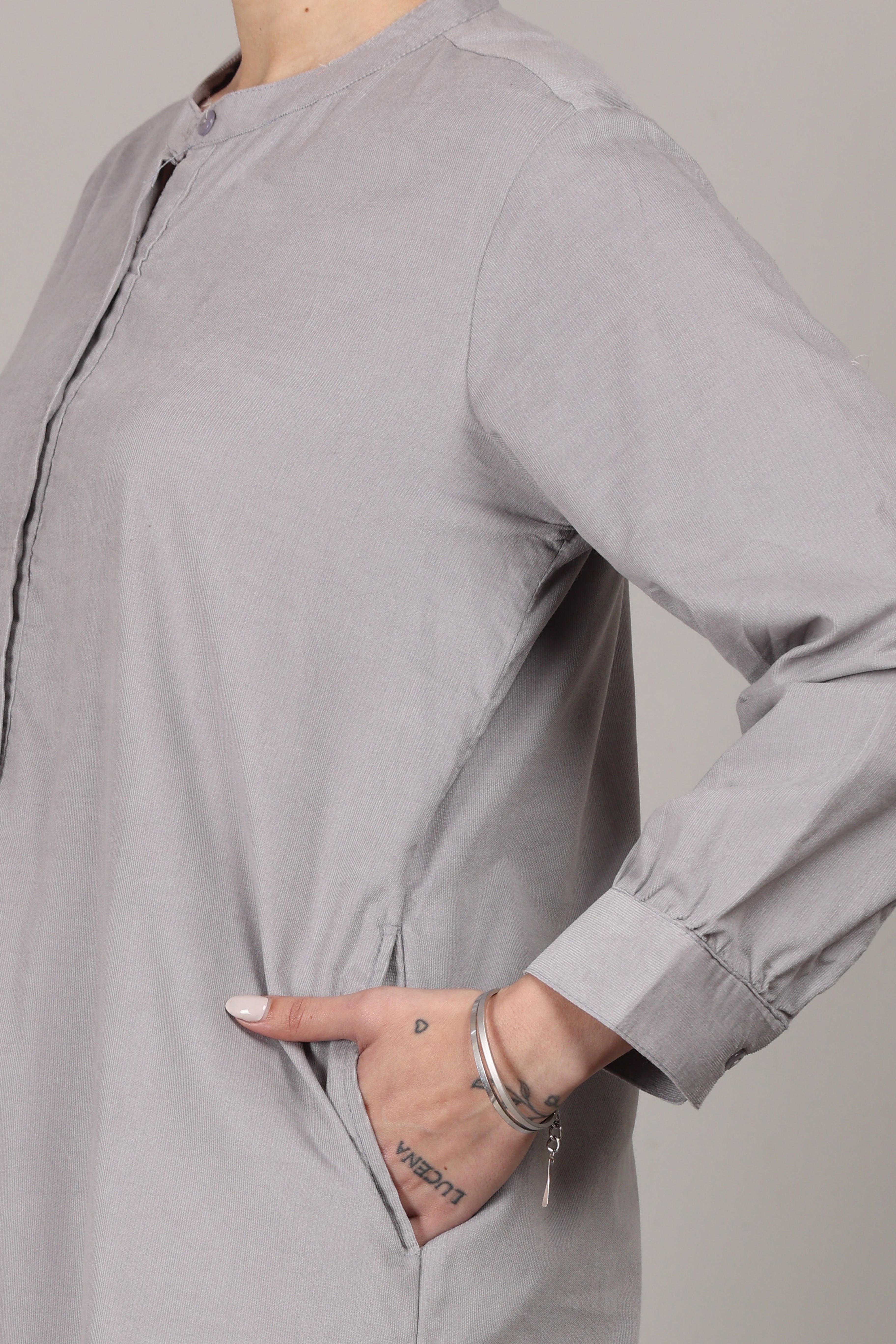 Cloud Grey Corduroy Solid Cotton A-Line Kurta Pant Co-Ord Set