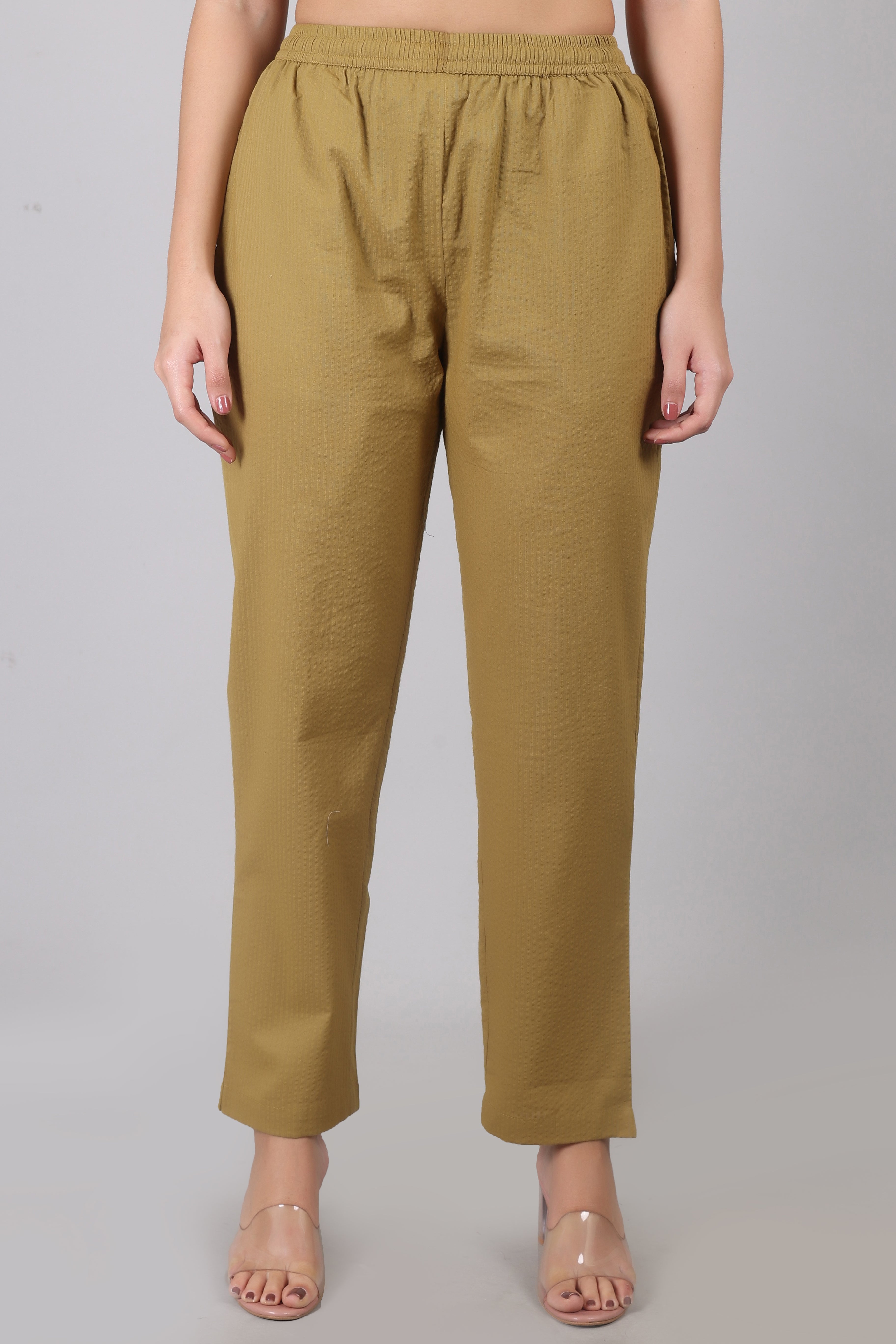 Dry Olive Seersucker Cotton Straight Fit Kurta Pant Co-Ord Set