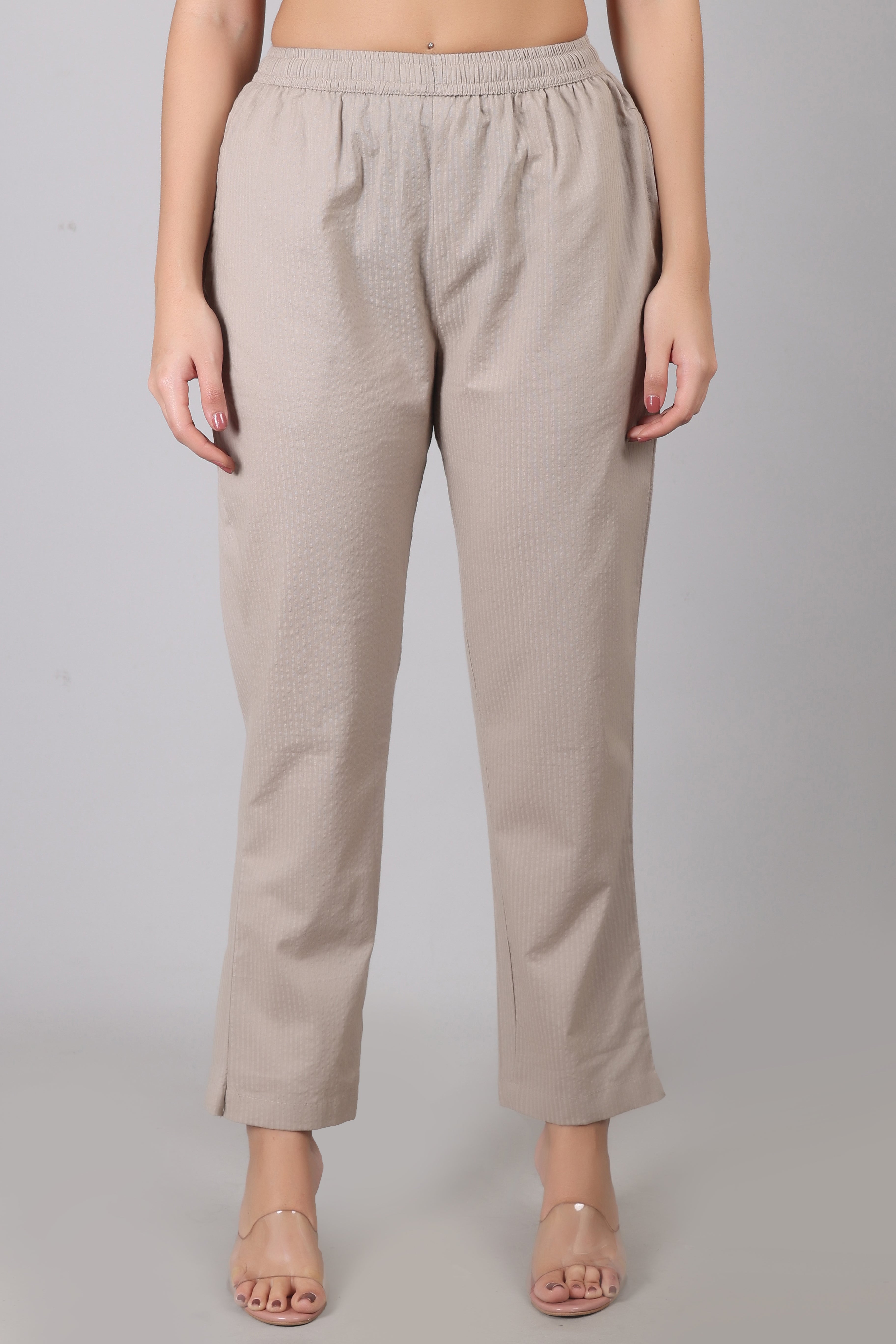 Silver Cloud Beige Seersucker Cotton Straight Fit Kurta Pant Co-Ord Set
