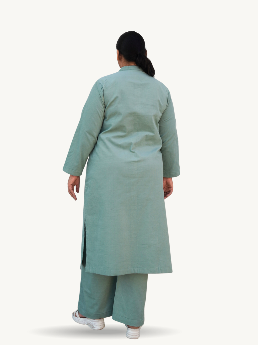 Shadow Green Corduroy Solid Straight-Fit Cotton Kurta Pant Co-ord Set
