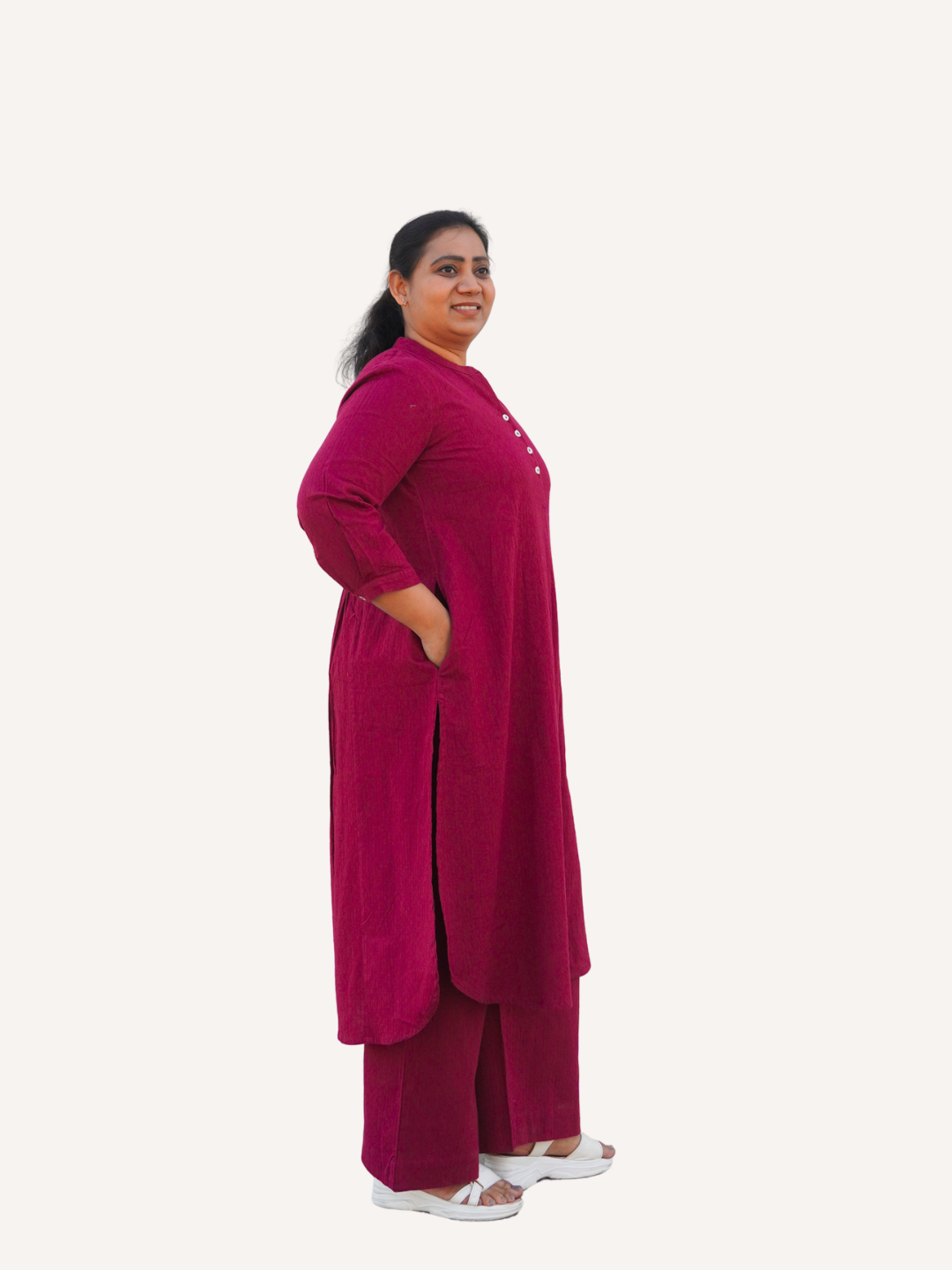 Sangria Dobby Striped Cotton A-Line Kurta Pant Co-Ord Set (Sukoon)