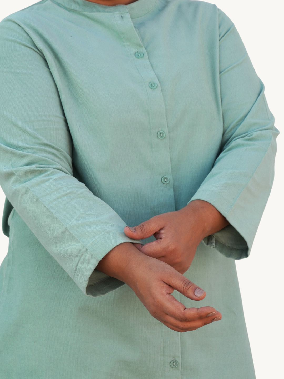 Shadow Green Corduroy Solid Straight-Fit Cotton Kurta Pant Co-ord Set