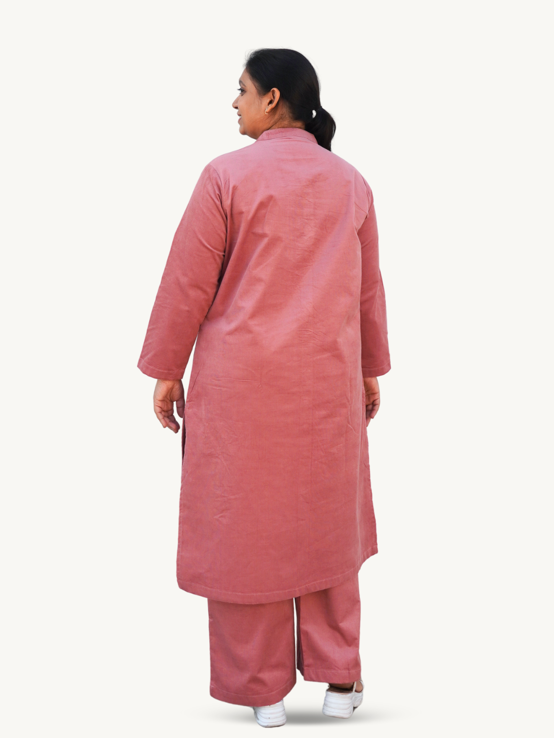 Sea Pink Corduroy Solid Straight-Fit Cotton Kurta Pant Co-ord Set