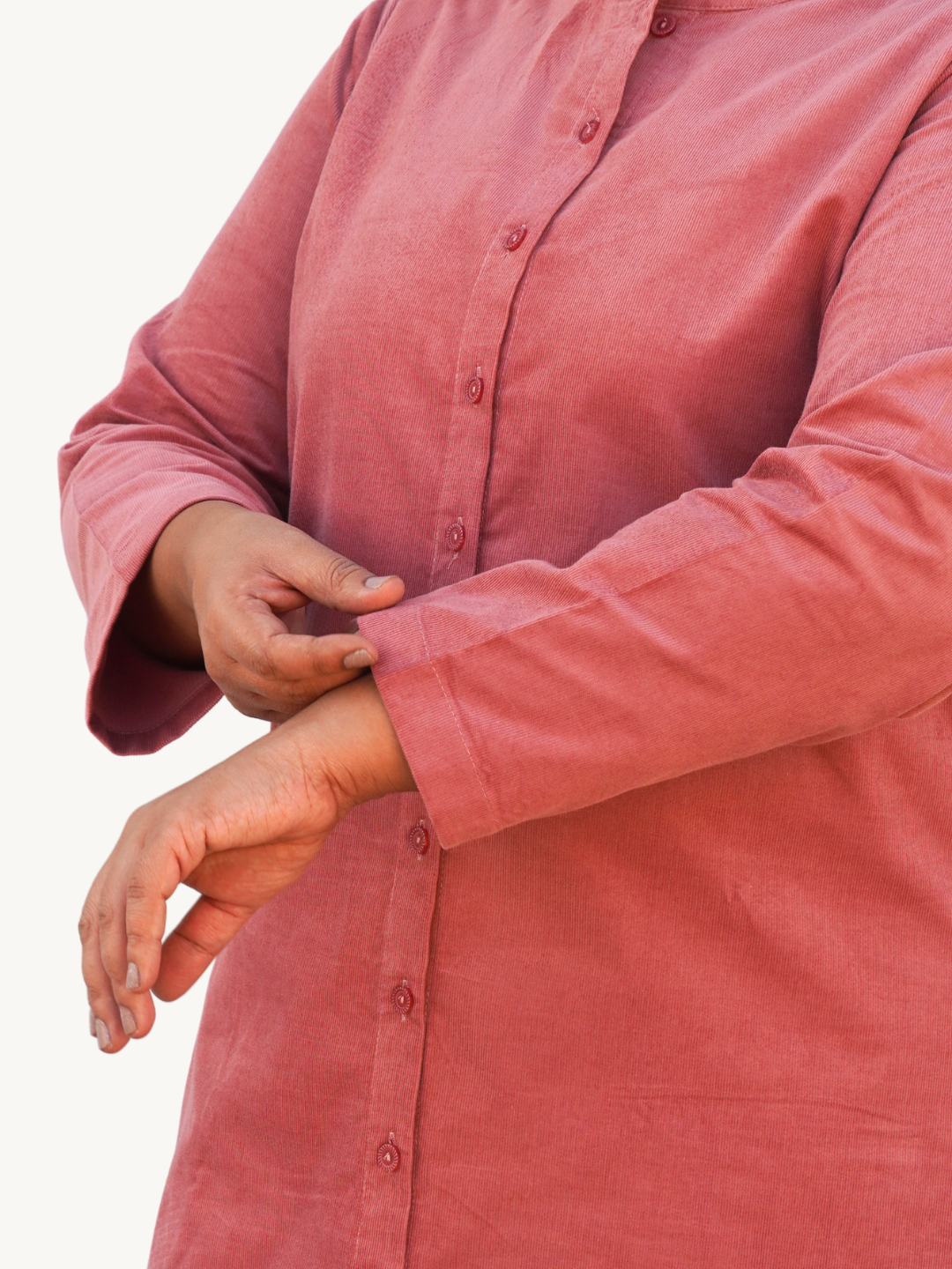 Sea Pink Corduroy Solid Straight-Fit Cotton Kurta Pant Co-ord Set