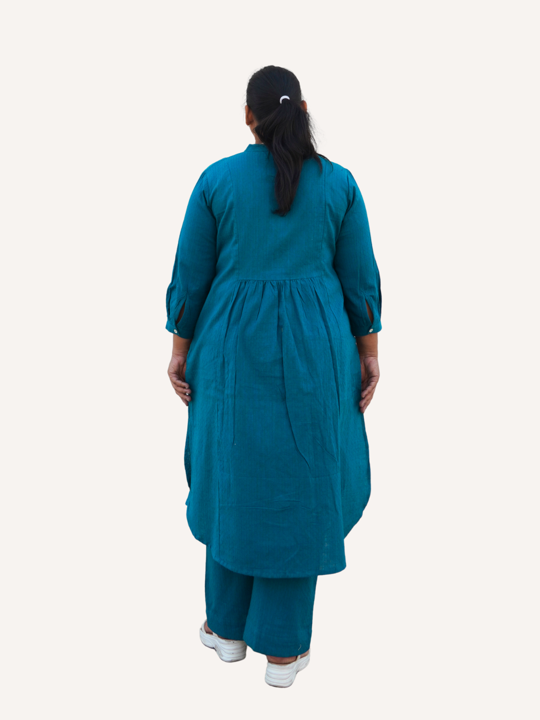 Teal Dobby Striped Cotton A-Line Kurta Pant Co-Ord Set (Sukoon)