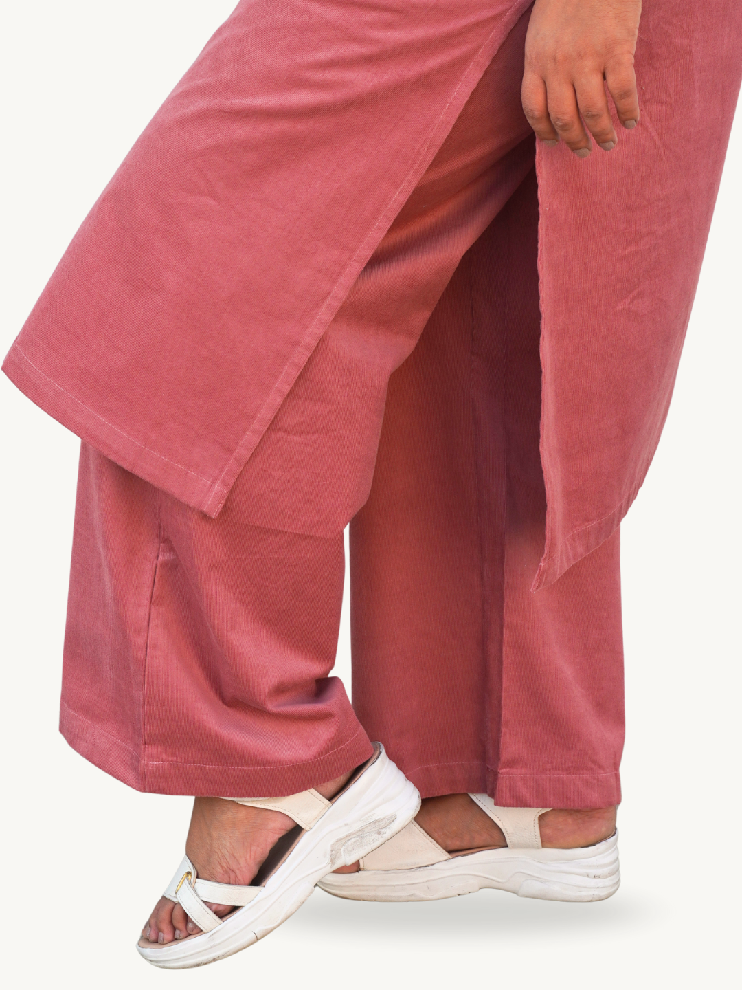 Sea Pink Corduroy Solid Straight-Fit Cotton Kurta Pant Co-ord Set
