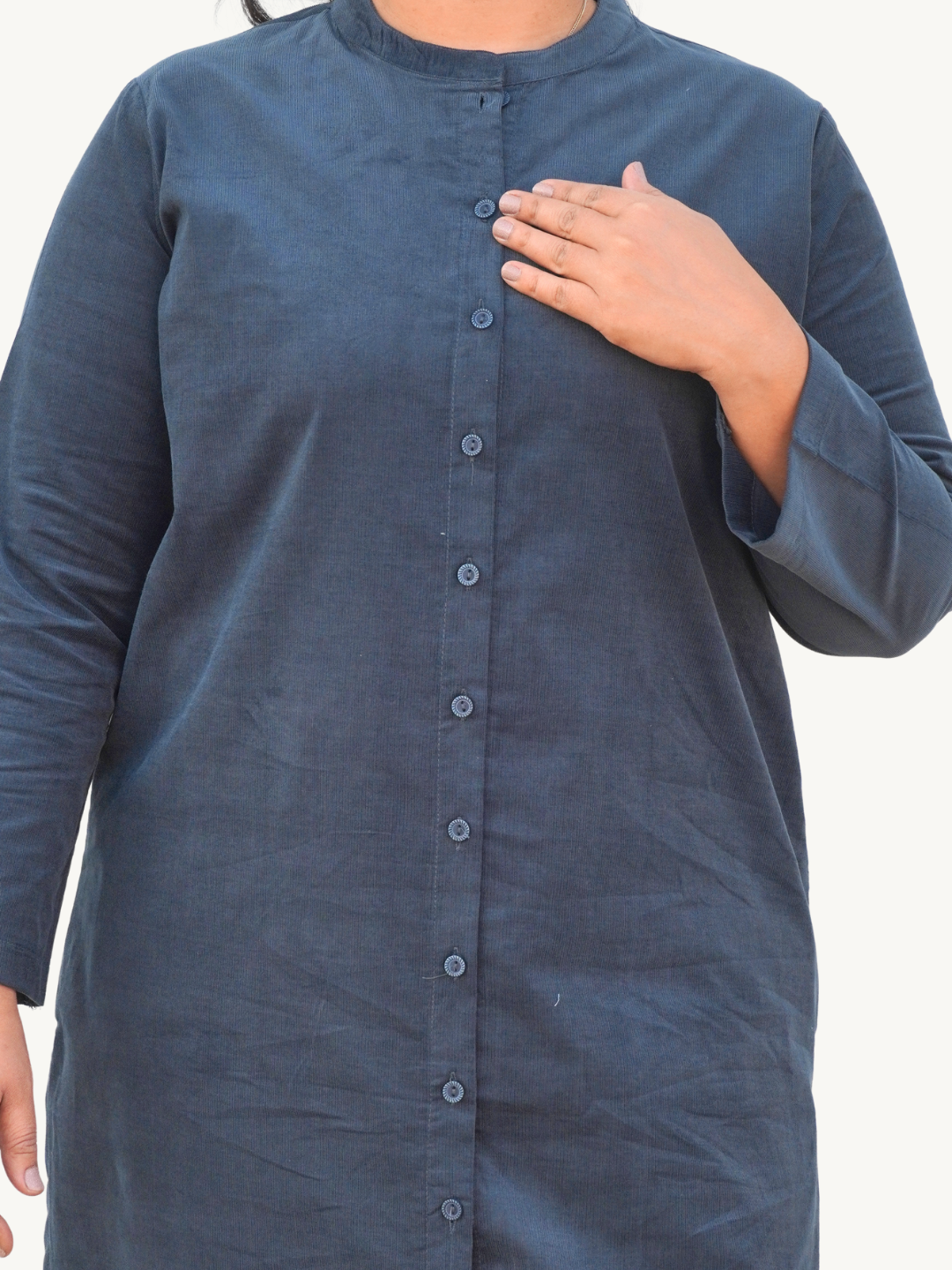 Night Blue Corduroy Solid Straight-Fit Cotton Kurta Pant Co-ord Set