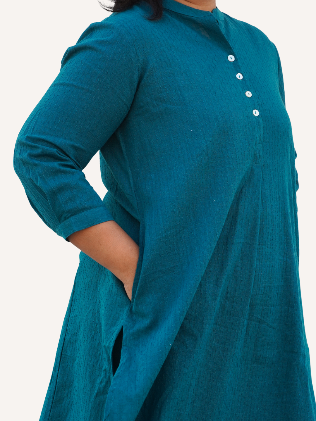 Teal Dobby Striped Cotton A-Line Kurta Pant Co-Ord Set (Sukoon)