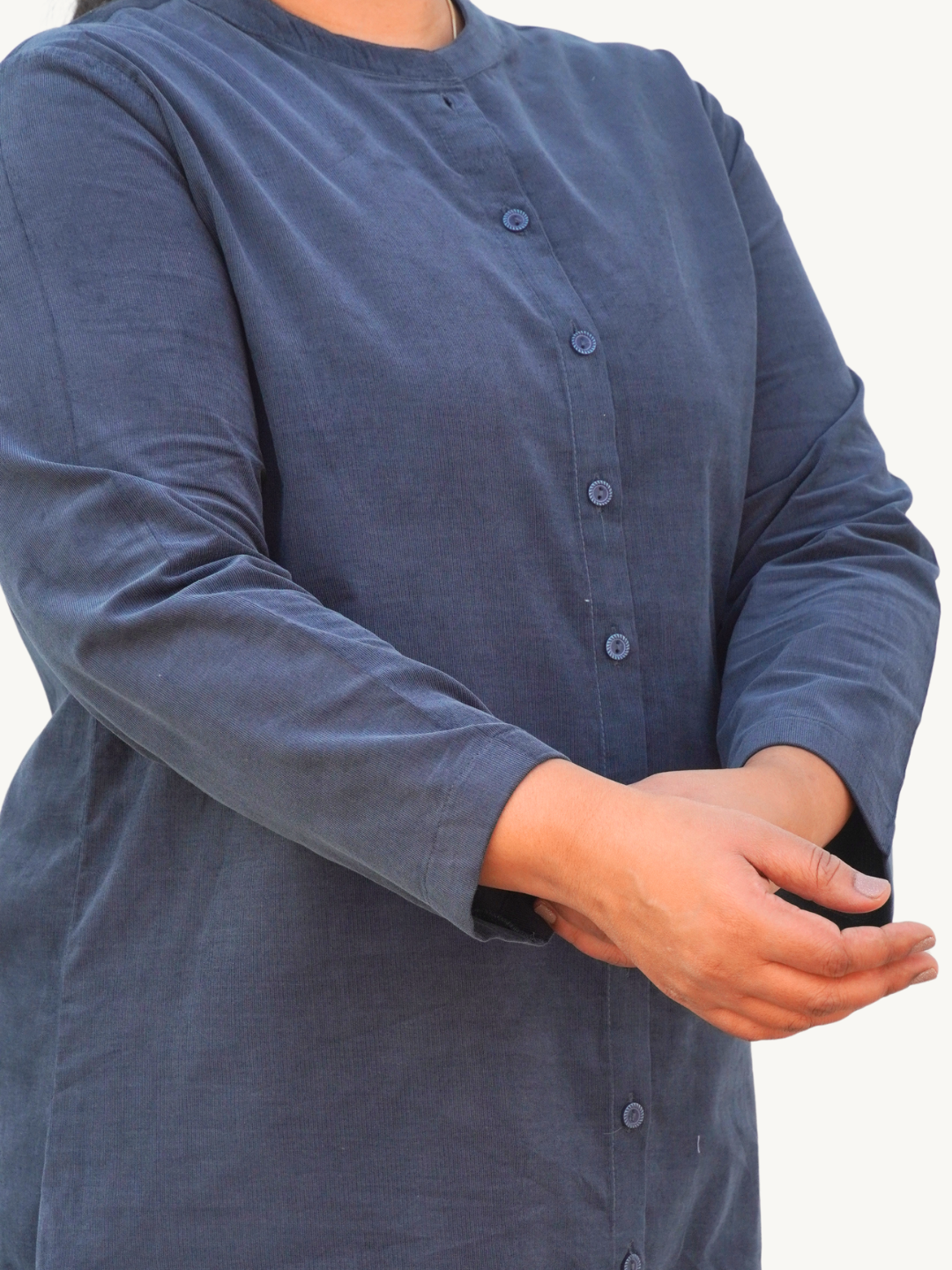 Night Blue Corduroy Solid Straight-Fit Cotton Kurta Pant Co-ord Set