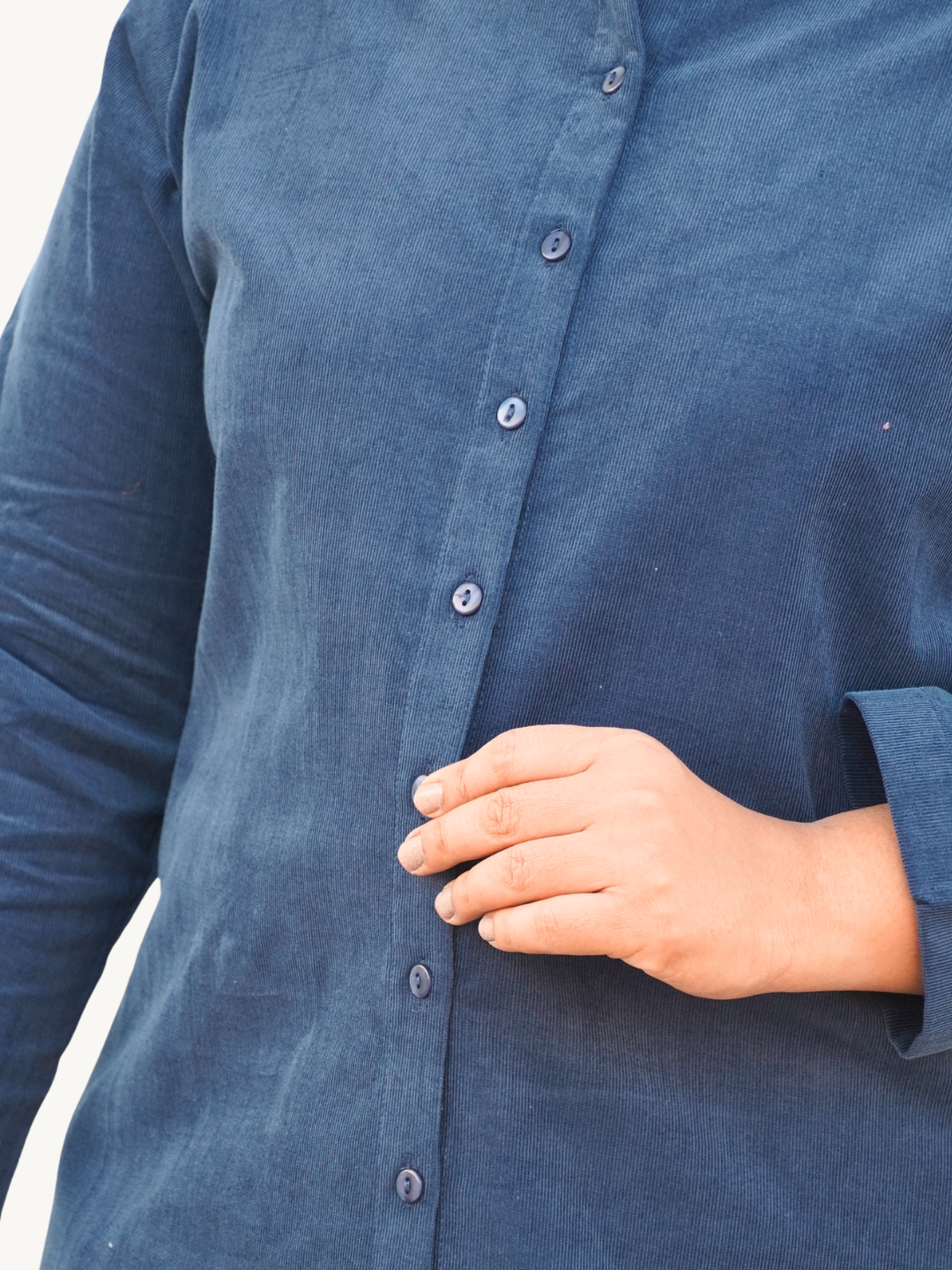 Kashmir Blue Corduroy Solid Straight-Fit Cotton Kurta Pant Co-ord Set