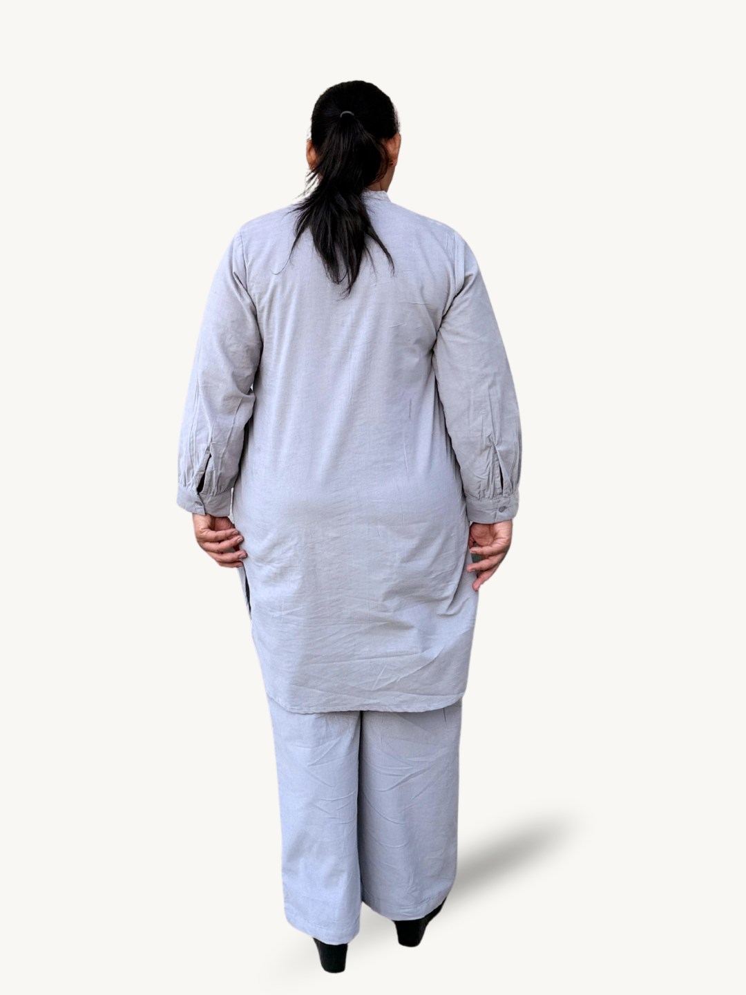 Cloud Grey Corduroy Solid Cotton A-Line Kurta Pant Co-Ord Set