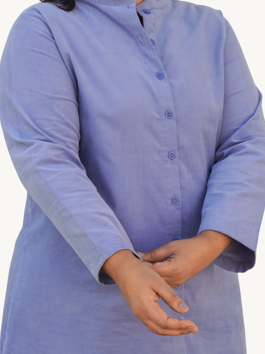 Lilac Blue Corduroy Solid Straight-Fit Cotton Kurta Pant Co-ord Set