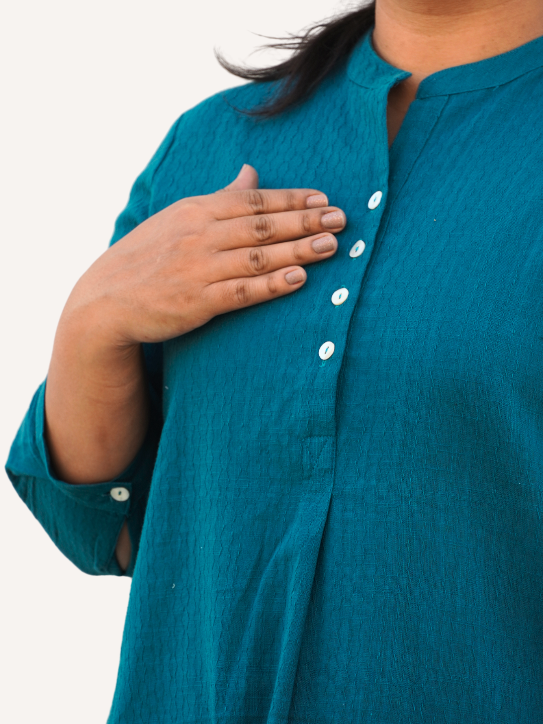 Teal Dobby Striped Cotton A-Line Kurta Pant Co-Ord Set (Sukoon)