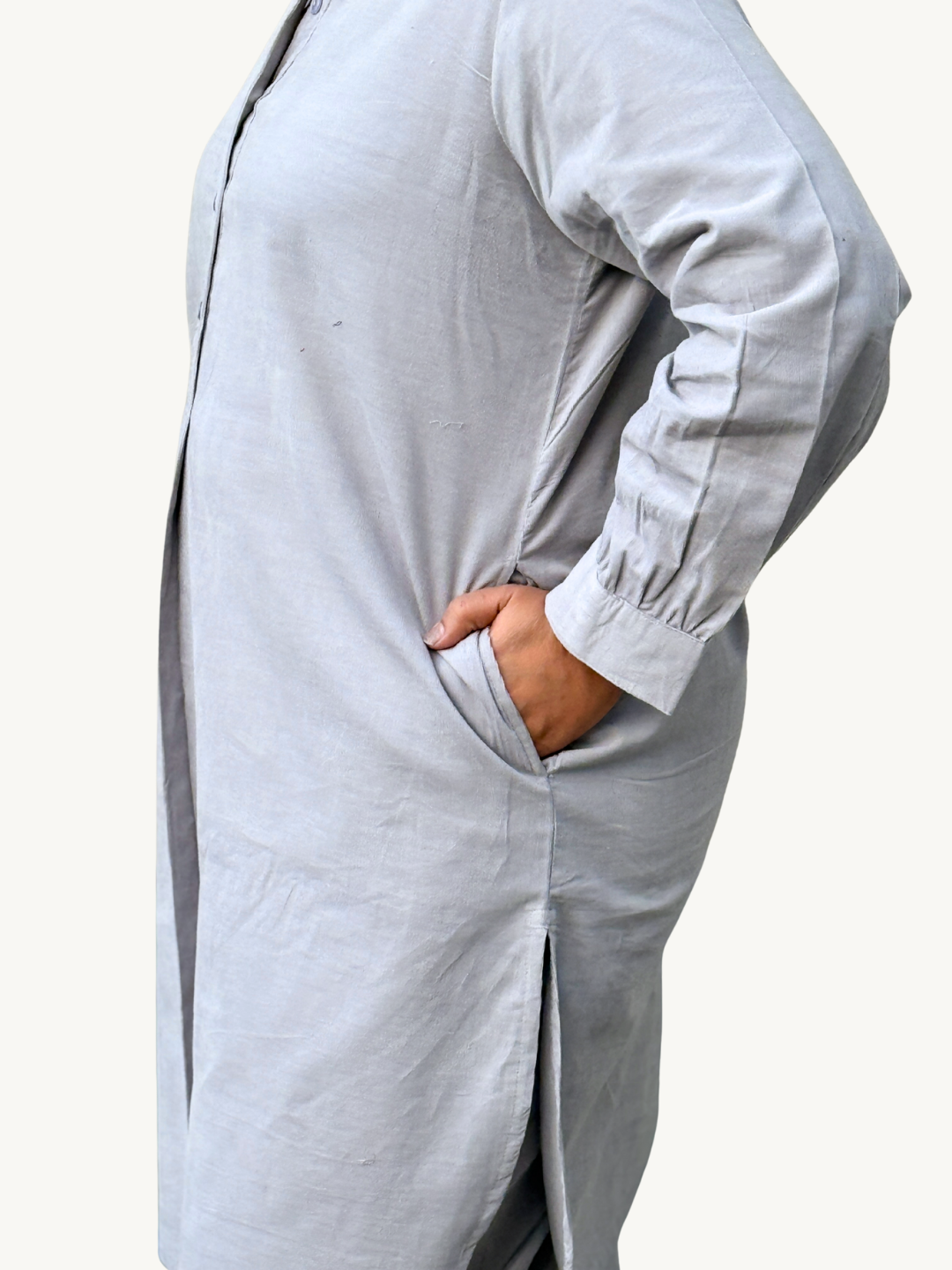 Cloud Grey Corduroy Solid Cotton A-Line Kurta Pant Co-Ord Set