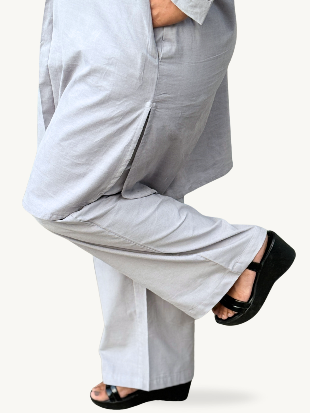 Cloud Grey Corduroy Solid Cotton A-Line Kurta Pant Co-Ord Set