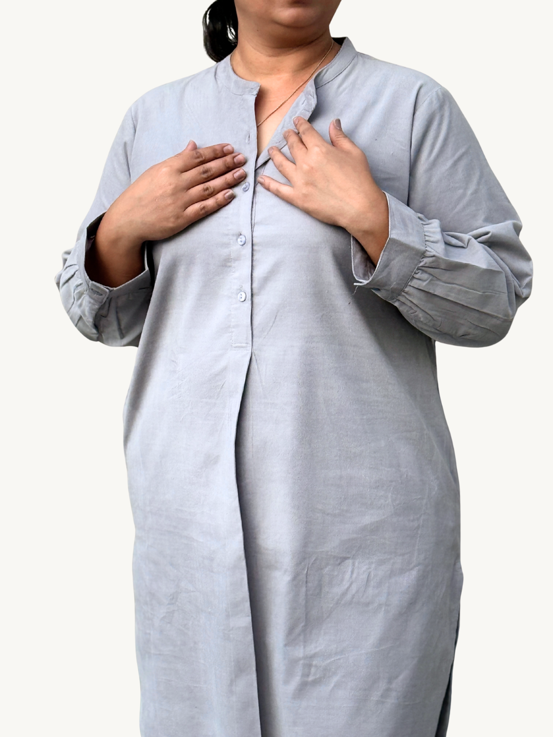 Cloud Grey Corduroy Solid Cotton A-Line Kurta Pant Co-Ord Set