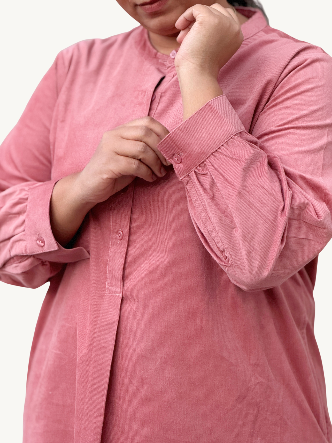 Sea Pink Corduroy Solid Cotton A-Line Kurta Pant Co-Ord Set