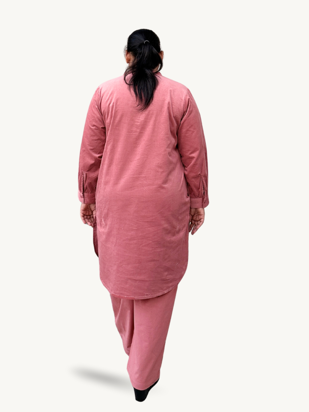 Sea Pink Corduroy Solid Cotton A-Line Kurta Pant Co-Ord Set