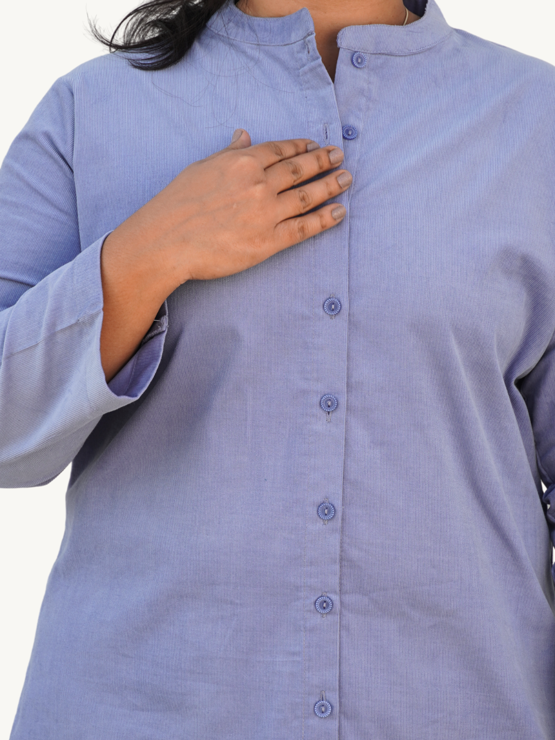 Lilac Blue Corduroy Solid Straight-Fit Cotton Kurta Pant Co-ord Set