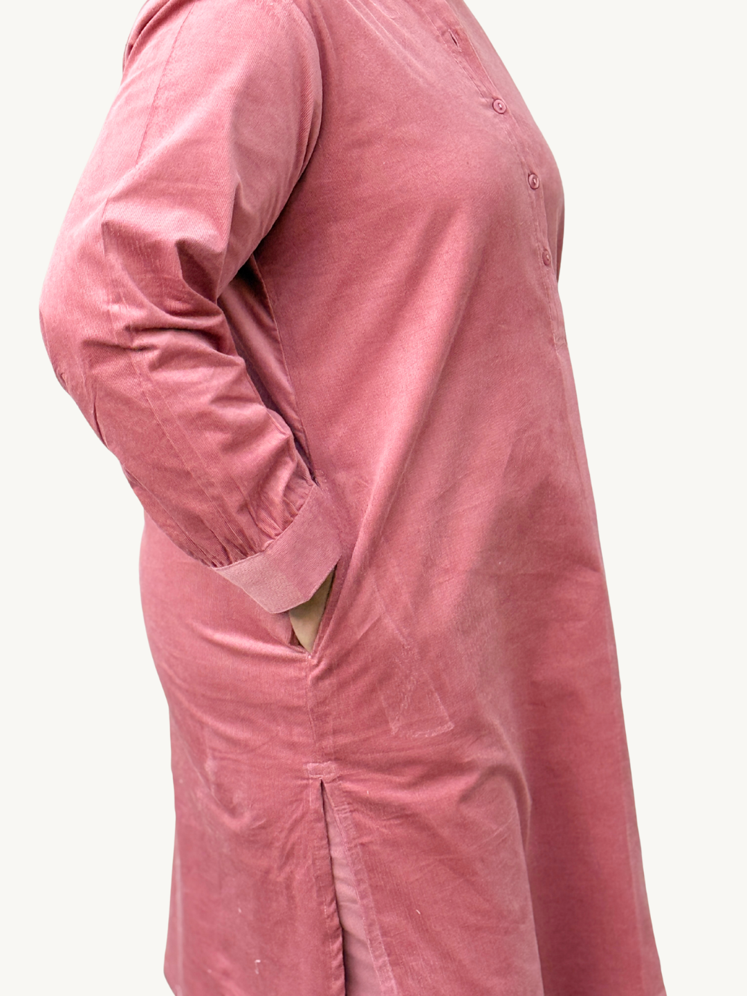 Sea Pink Corduroy Solid Cotton A-Line Kurta Pant Co-Ord Set