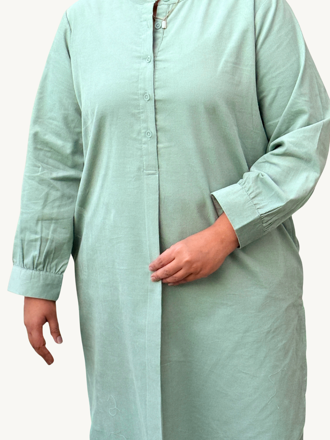 Shadow Green Corduroy Solid Cotton A-Line Kurta Pant Co-Ord Set