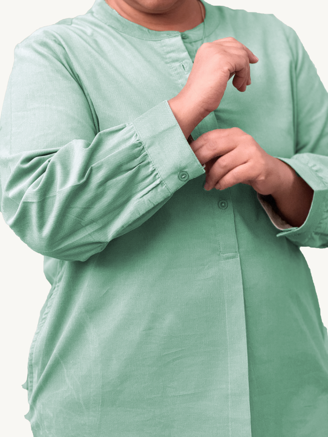 Shadow Green Corduroy Solid Cotton A-Line Kurta Pant Co-Ord Set