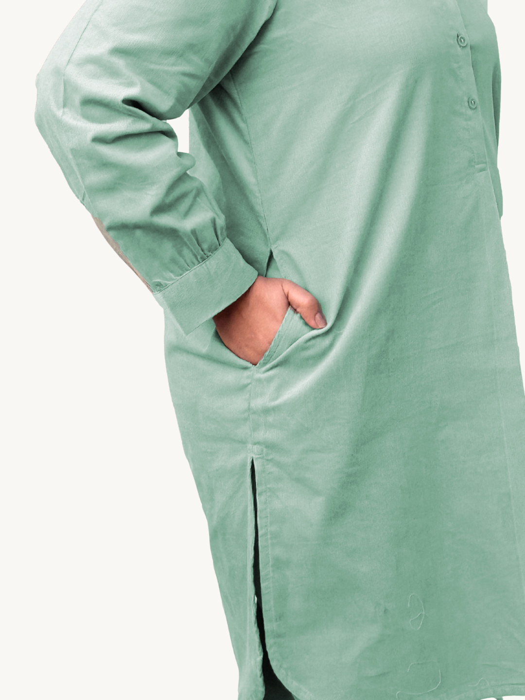 Shadow Green Corduroy Solid Cotton A-Line Kurta Pant Co-Ord Set