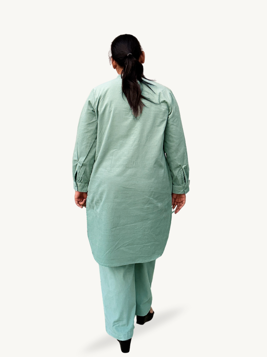 Shadow Green Corduroy Solid Cotton A-Line Kurta Pant Co-Ord Set