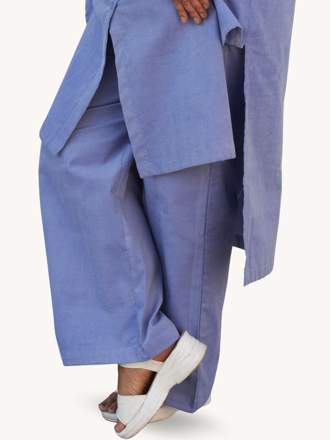 Lilac Blue Corduroy Solid Straight-Fit Cotton Kurta Pant Co-ord Set