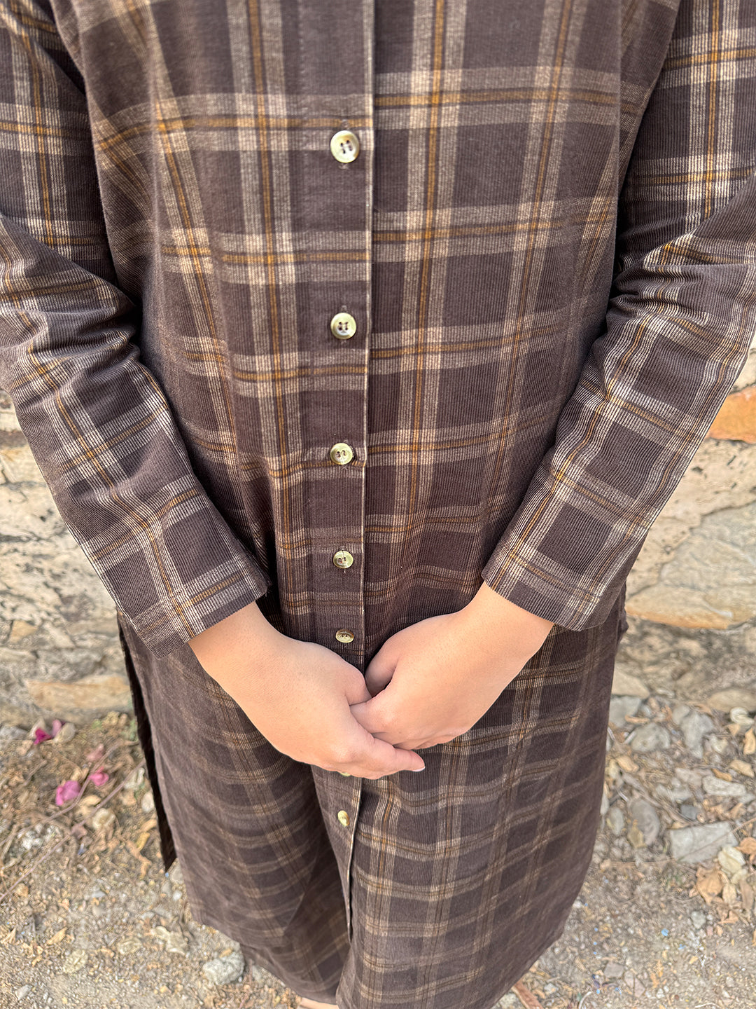 Truffle Brown Corduroy Yarn-dyed Straight-Fit Cotton Kurta Pant Co-ord Set