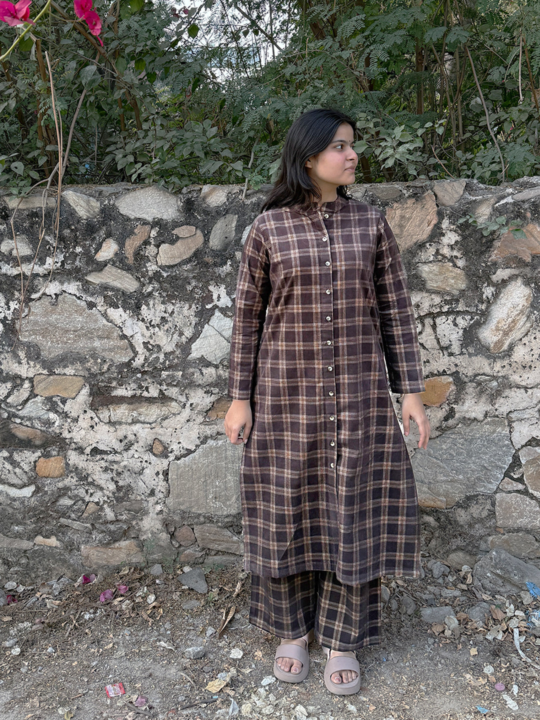 Truffle Brown Corduroy Yarn-dyed Straight-Fit Cotton Kurta Pant Co-ord Set