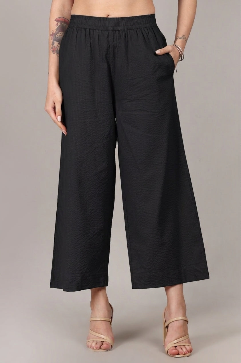 Black Seersucker Cotton A-Line Kurta Pant Co-Ord Set