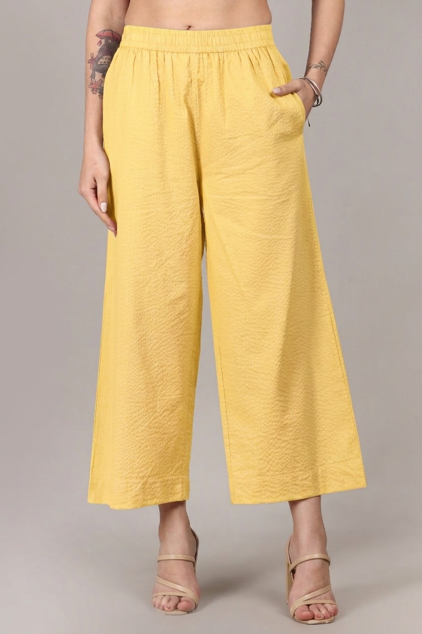 Lemon Yellow Seersucker Cotton A-Line Kurta Pant Co-Ord Set