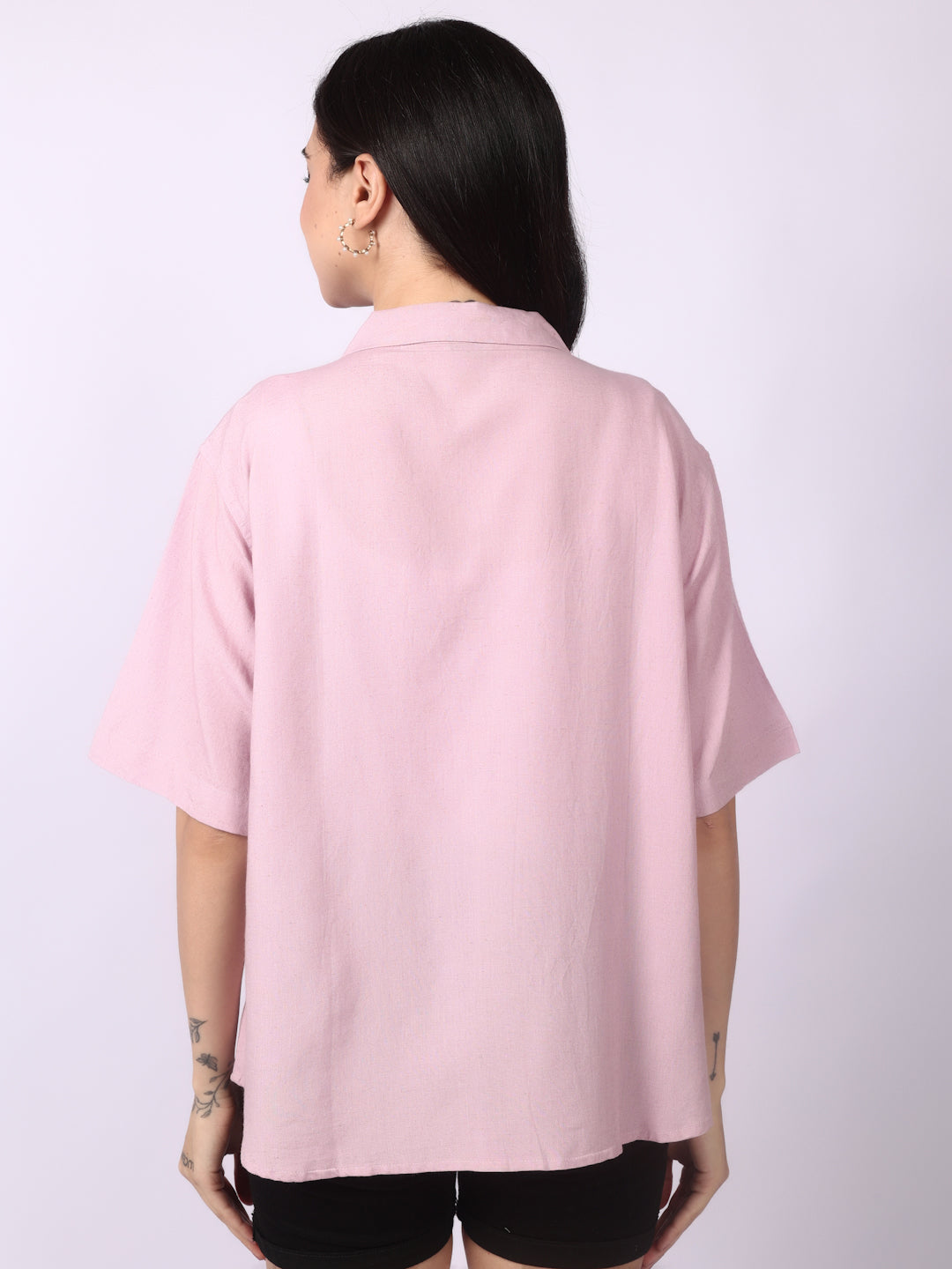 Lazy Pink Linen Blend Open Collar Shirt