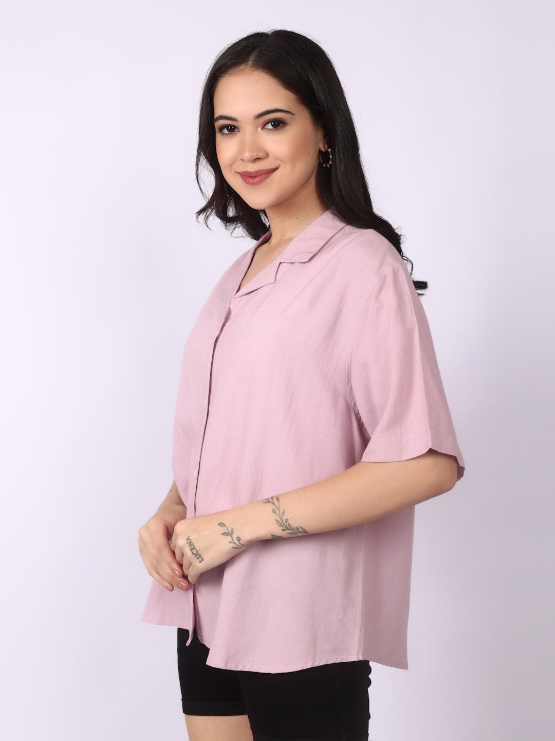 Lazy Pink Linen Blend Open Collar Shirt